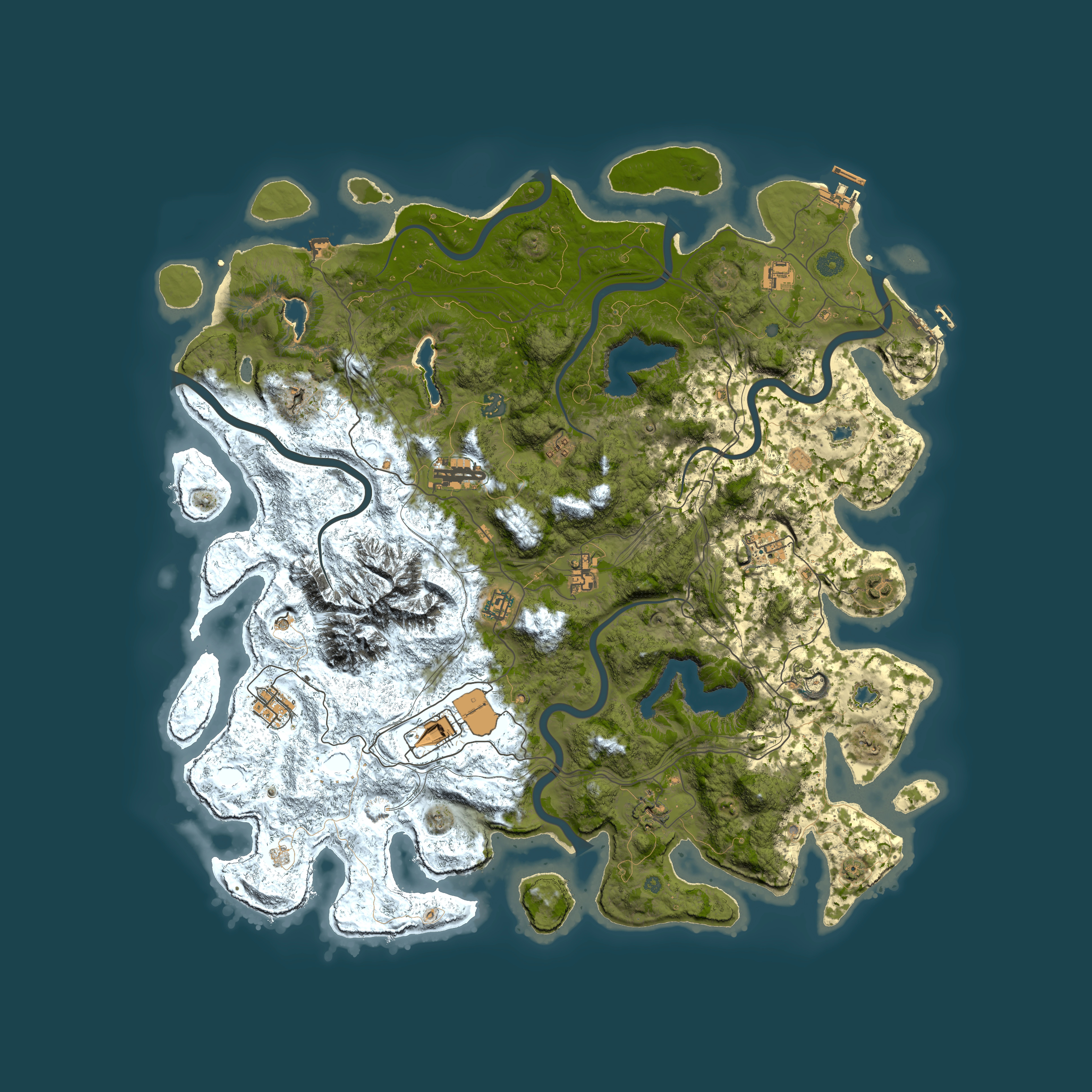 Full top-down render of Rust map seed 1607956734, 5000x5000m