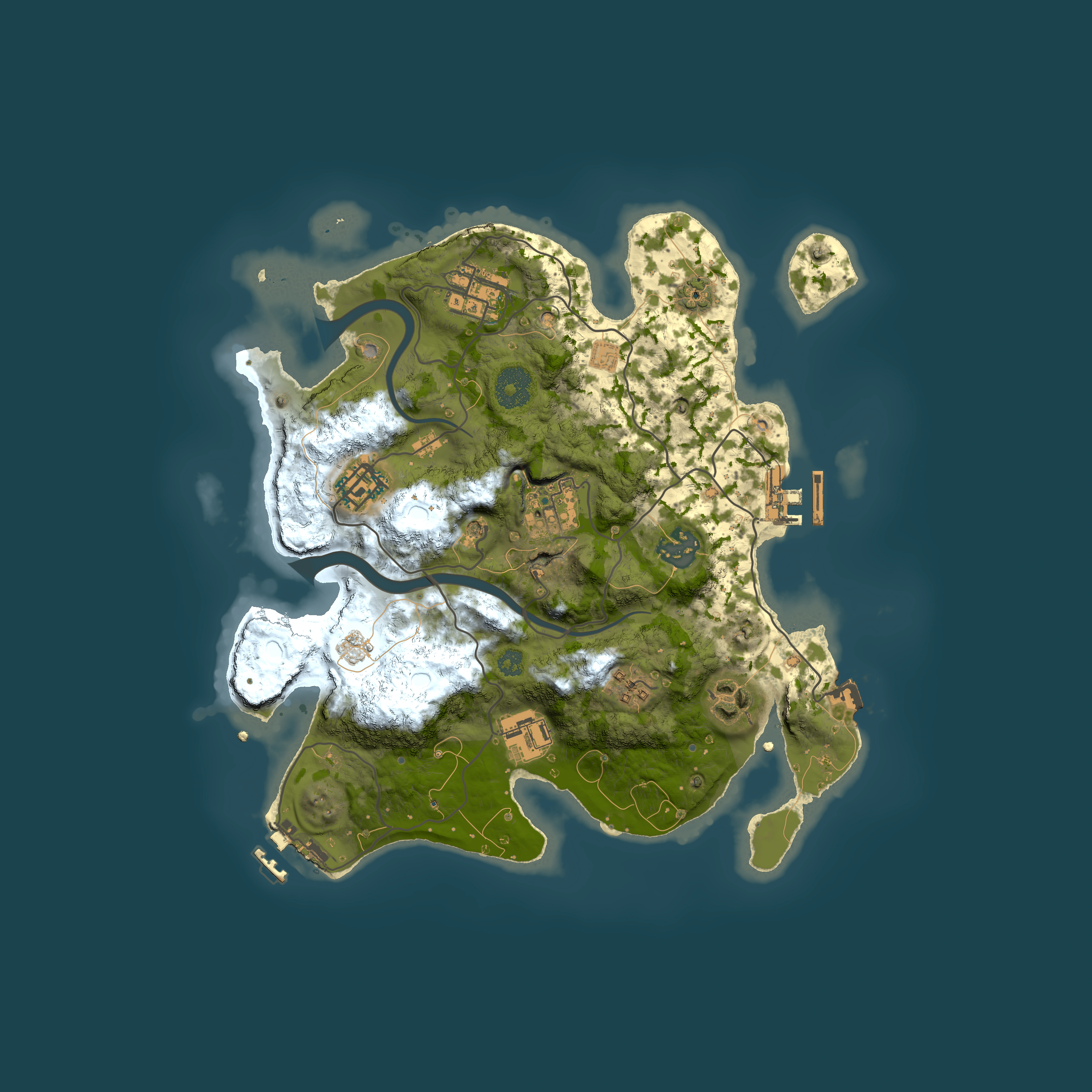 Full top-down render of Rust map seed 134071699, 3000x3000m