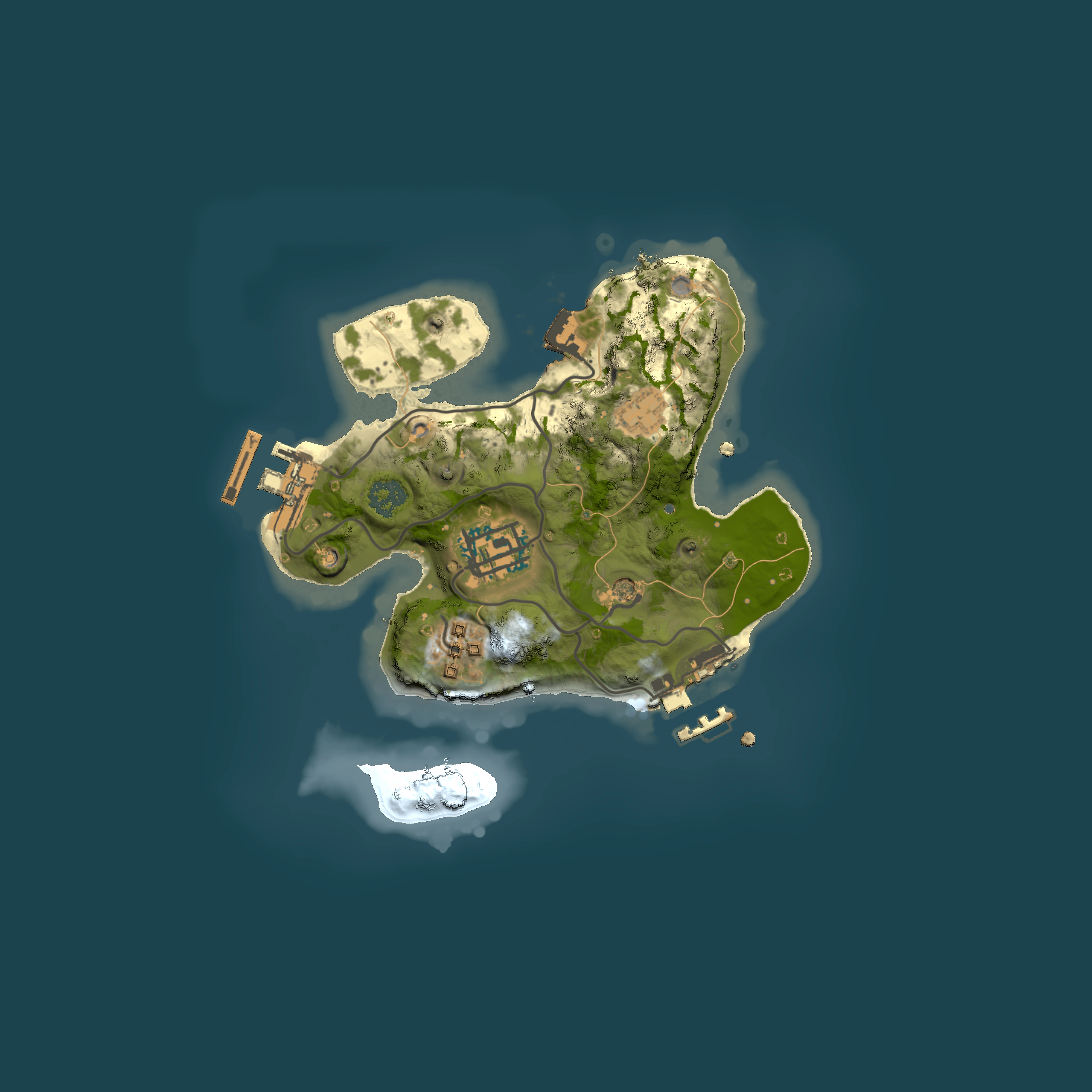 Full top-down render of Rust map seed 1174090801, 2000x2000m