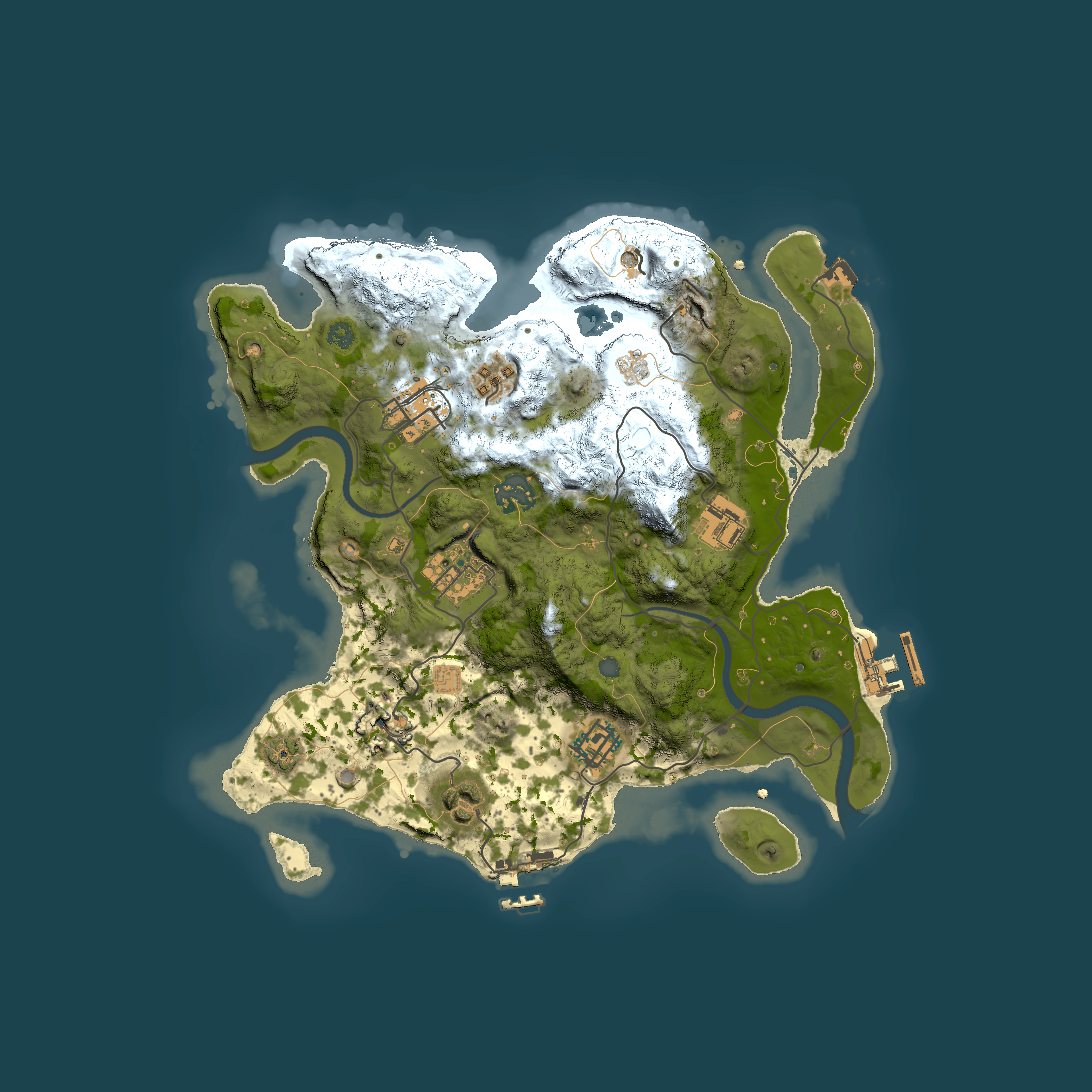 Full top-down render of Rust map seed 216458154, 3000x3000m