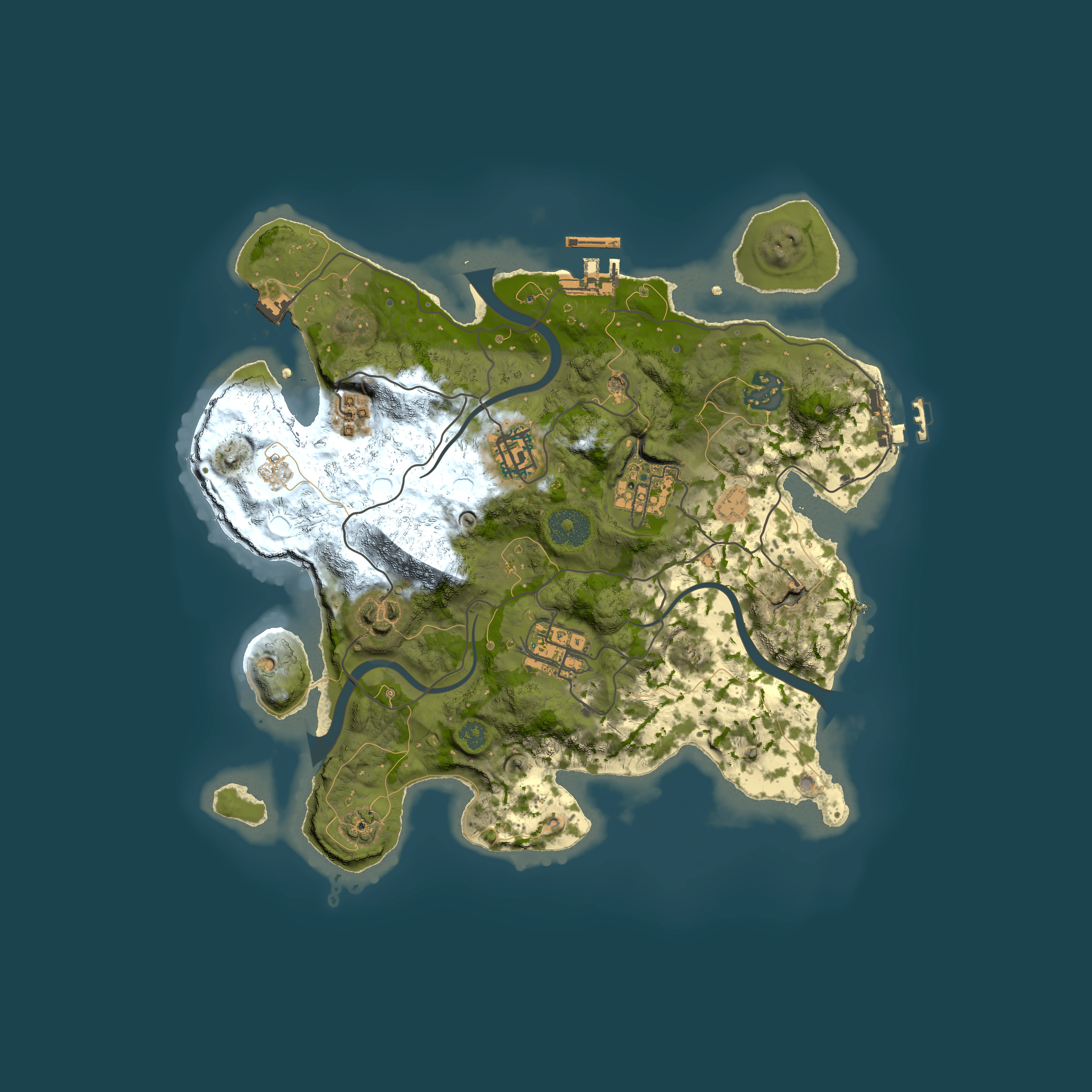 Full top-down render of Rust map seed 706076390, 3000x3000m