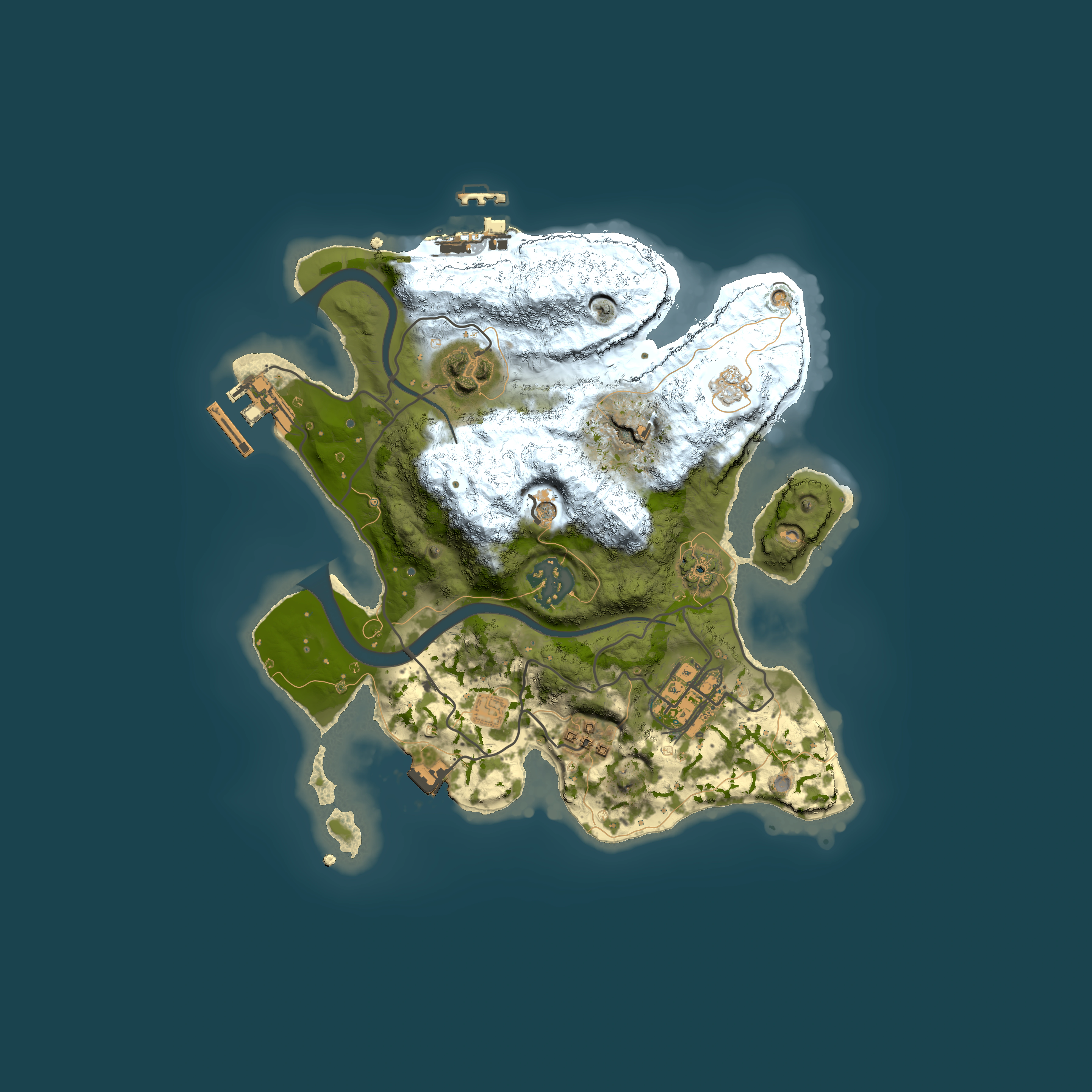 Full top-down render of Rust map seed 33052090, 2500x2500m