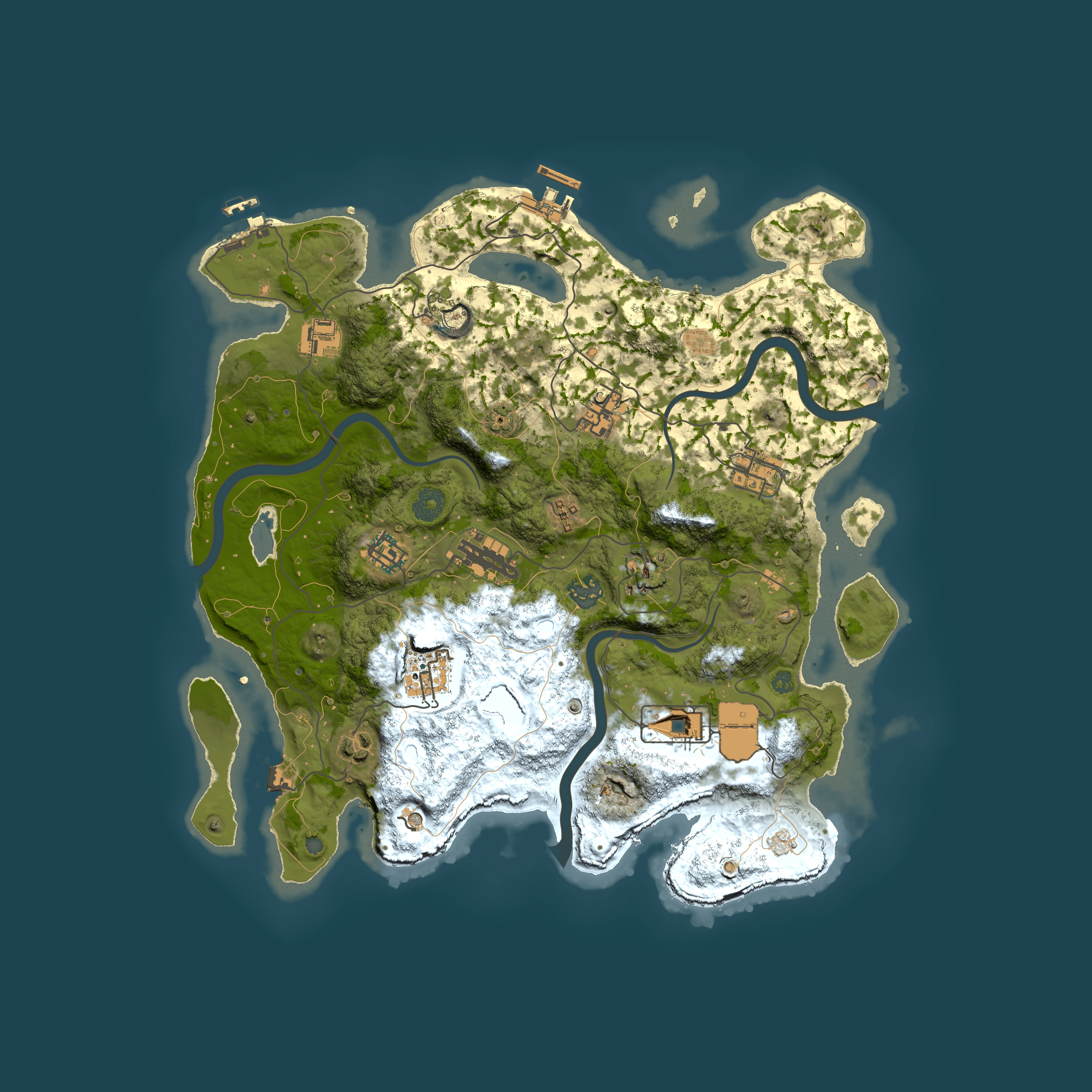 Full top-down render of Rust map seed 3811, 3800x3800m