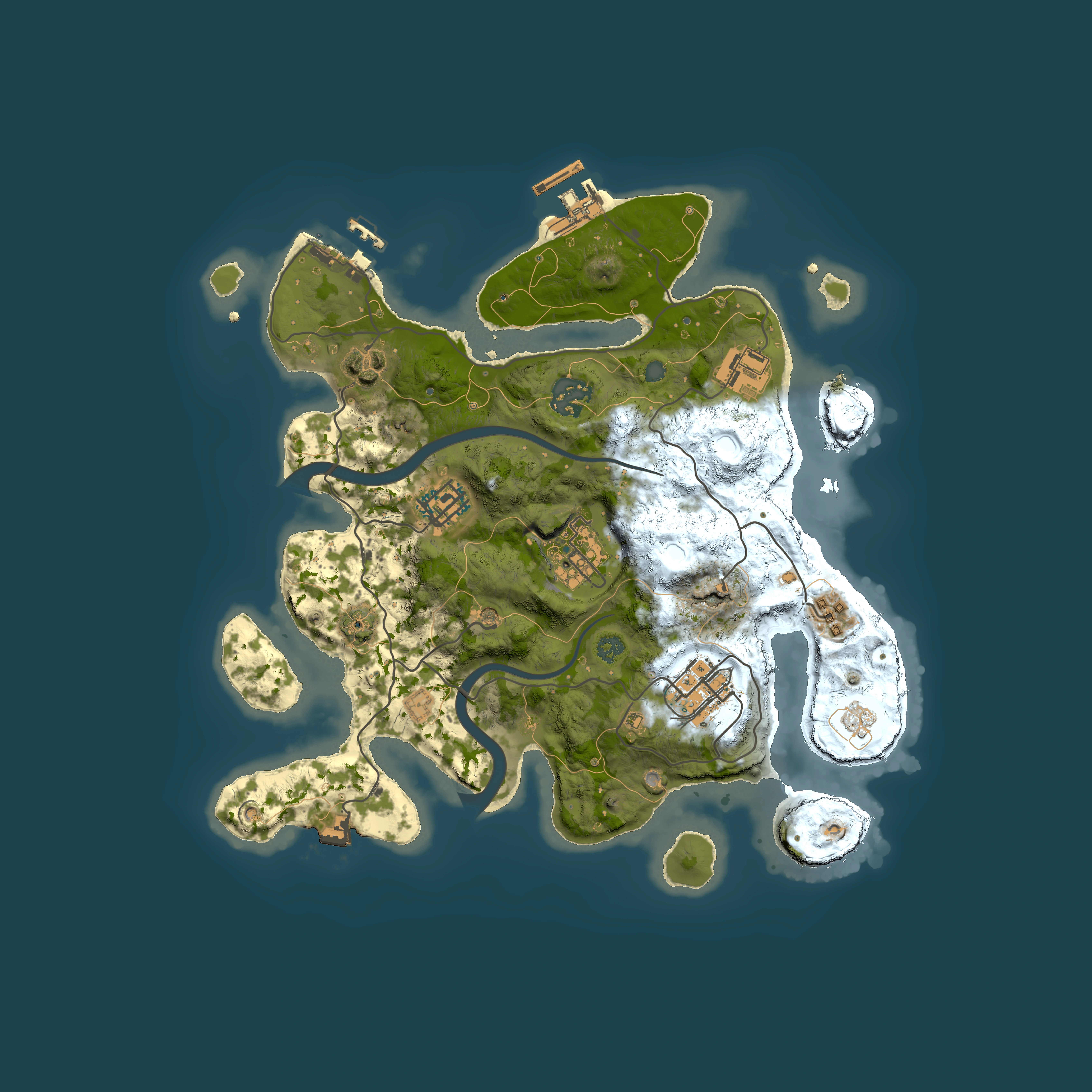 Full top-down render of Rust map seed 1097719065, 3000x3000m