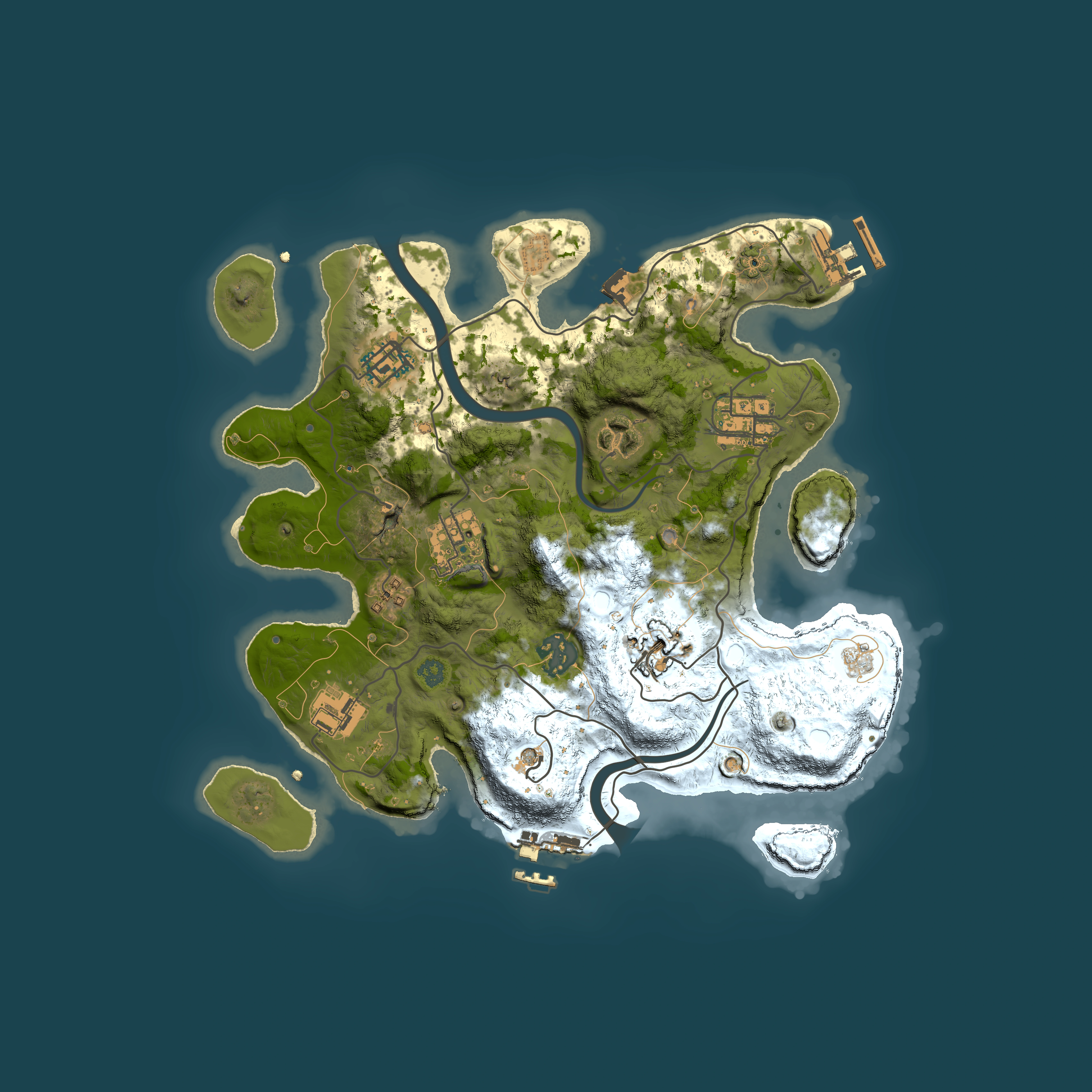 Full top-down render of Rust map seed 297611557, 3000x3000m