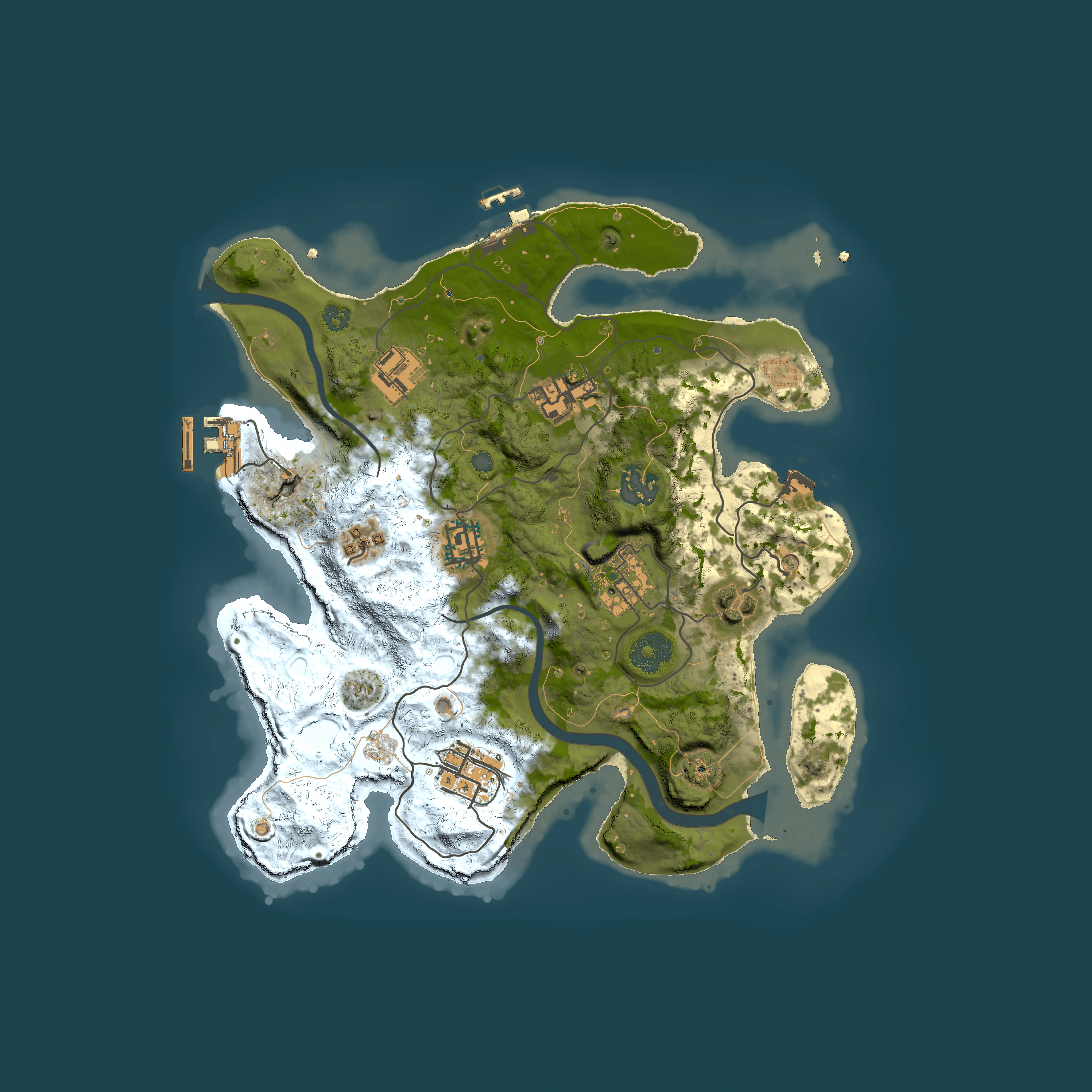 Full top-down render of Rust map seed 132052116, 3000x3000m
