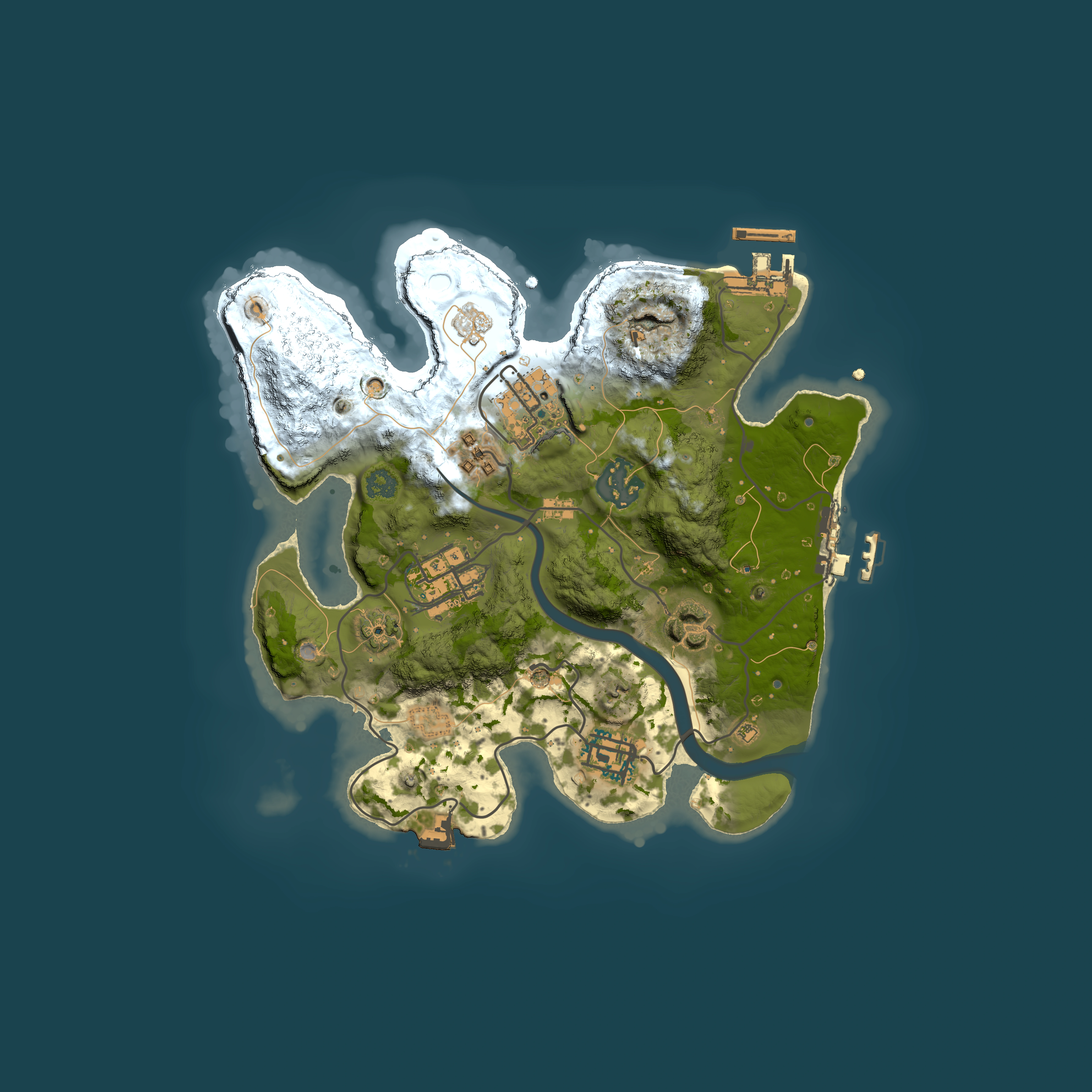 Full top-down render of Rust map seed 1586004265, 2500x2500m
