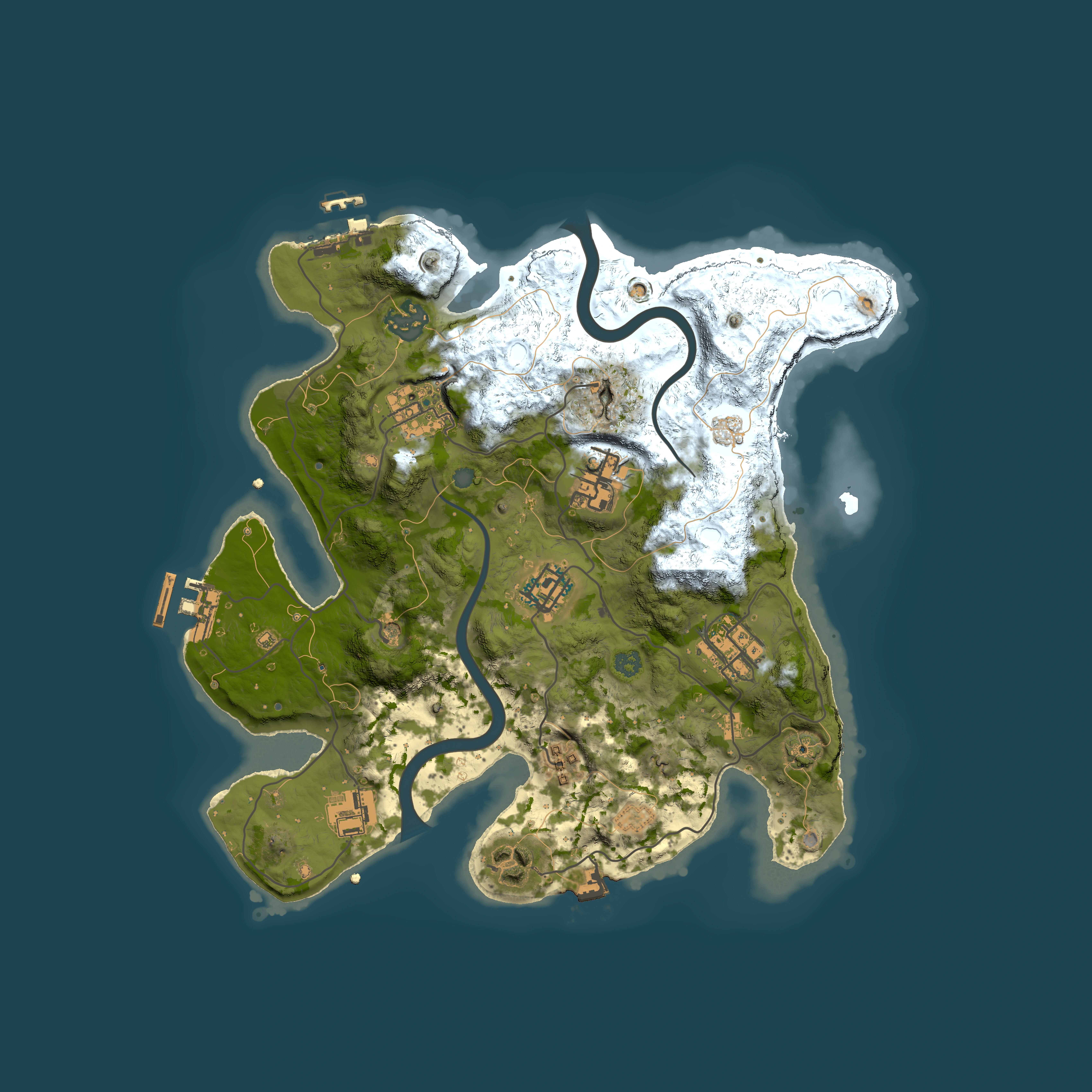 Full top-down render of Rust map seed 1065462465, 3000x3000m