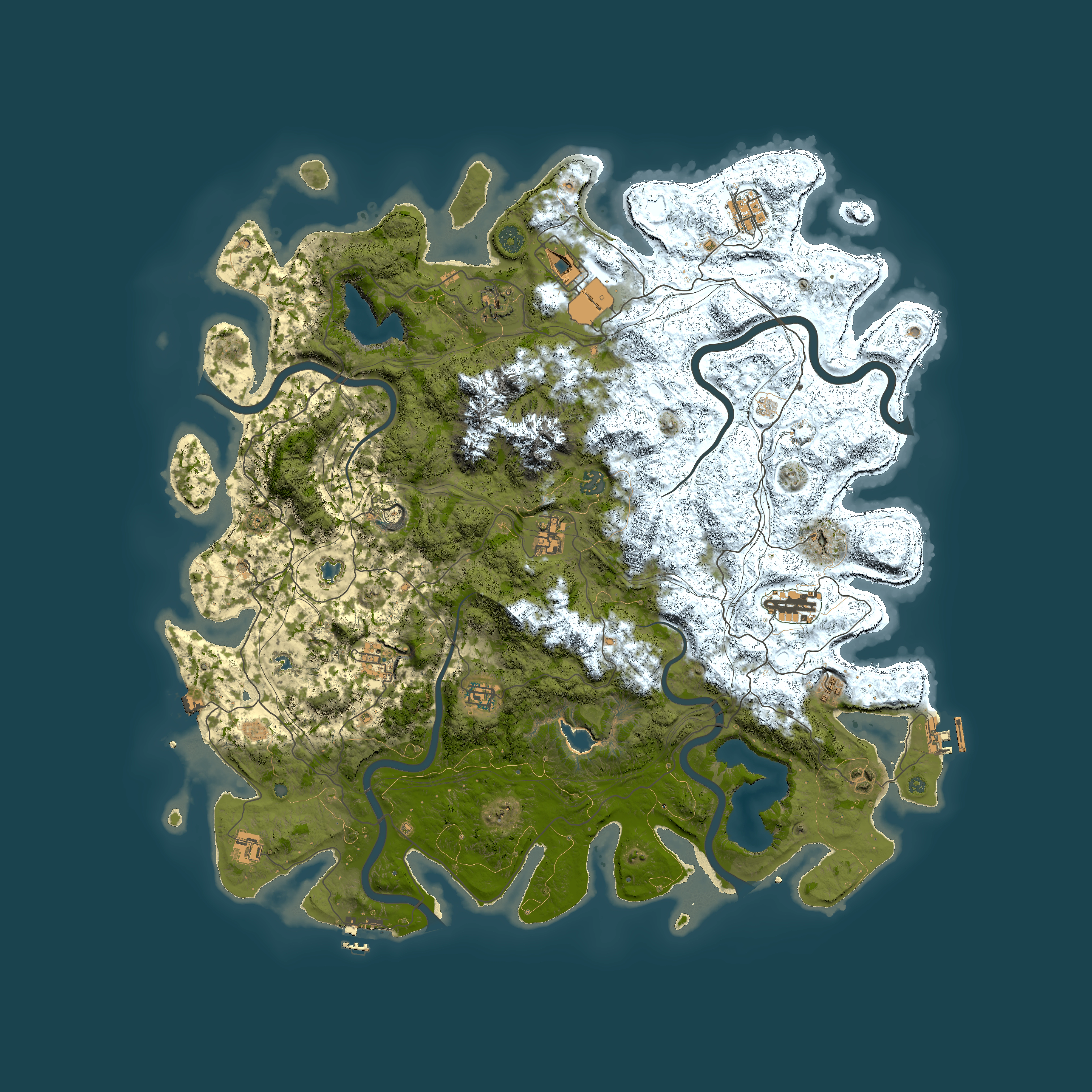 Full top-down render of Rust map seed 2061364059, 5000x5000m