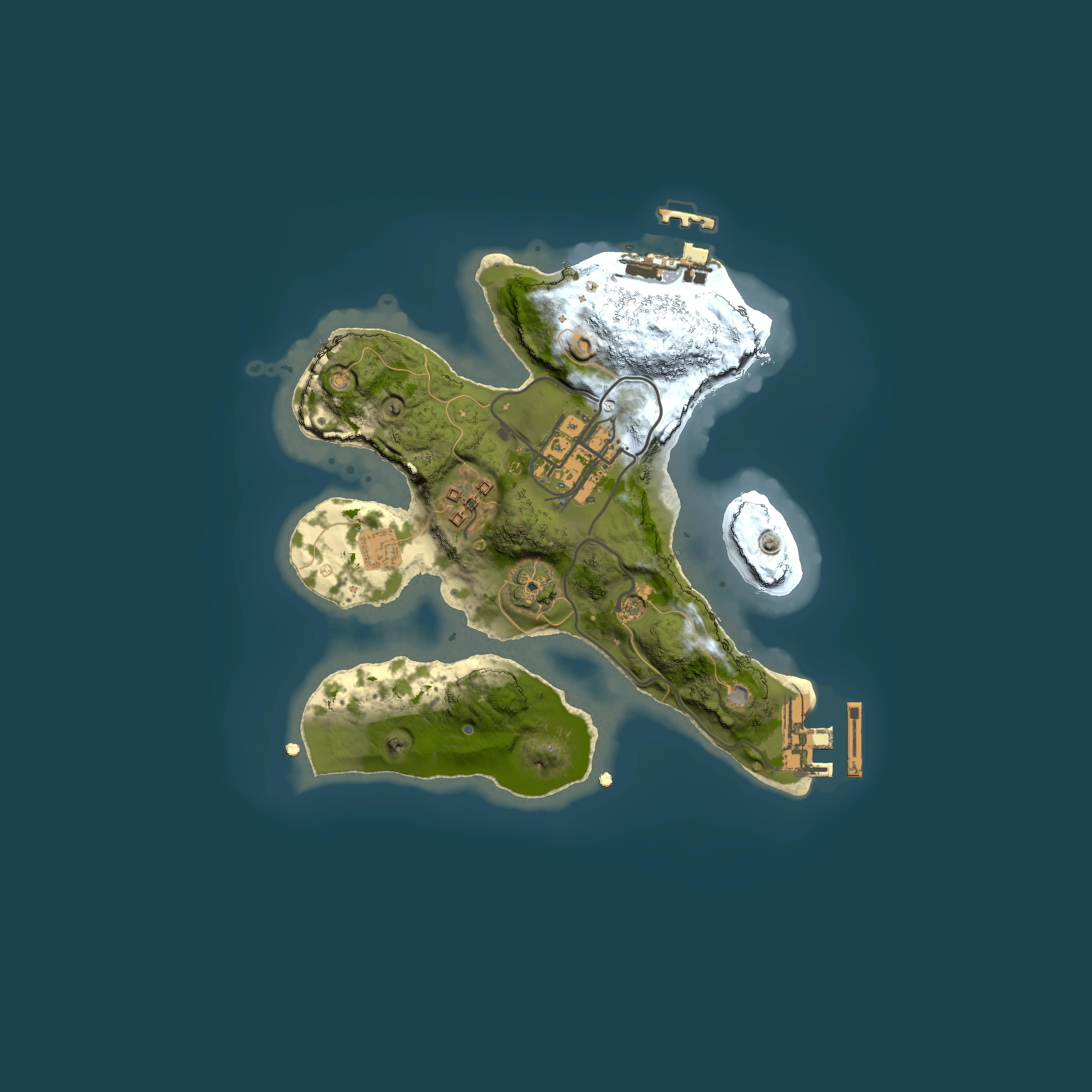 Full top-down render of Rust map seed 1697121582, 2000x2000m