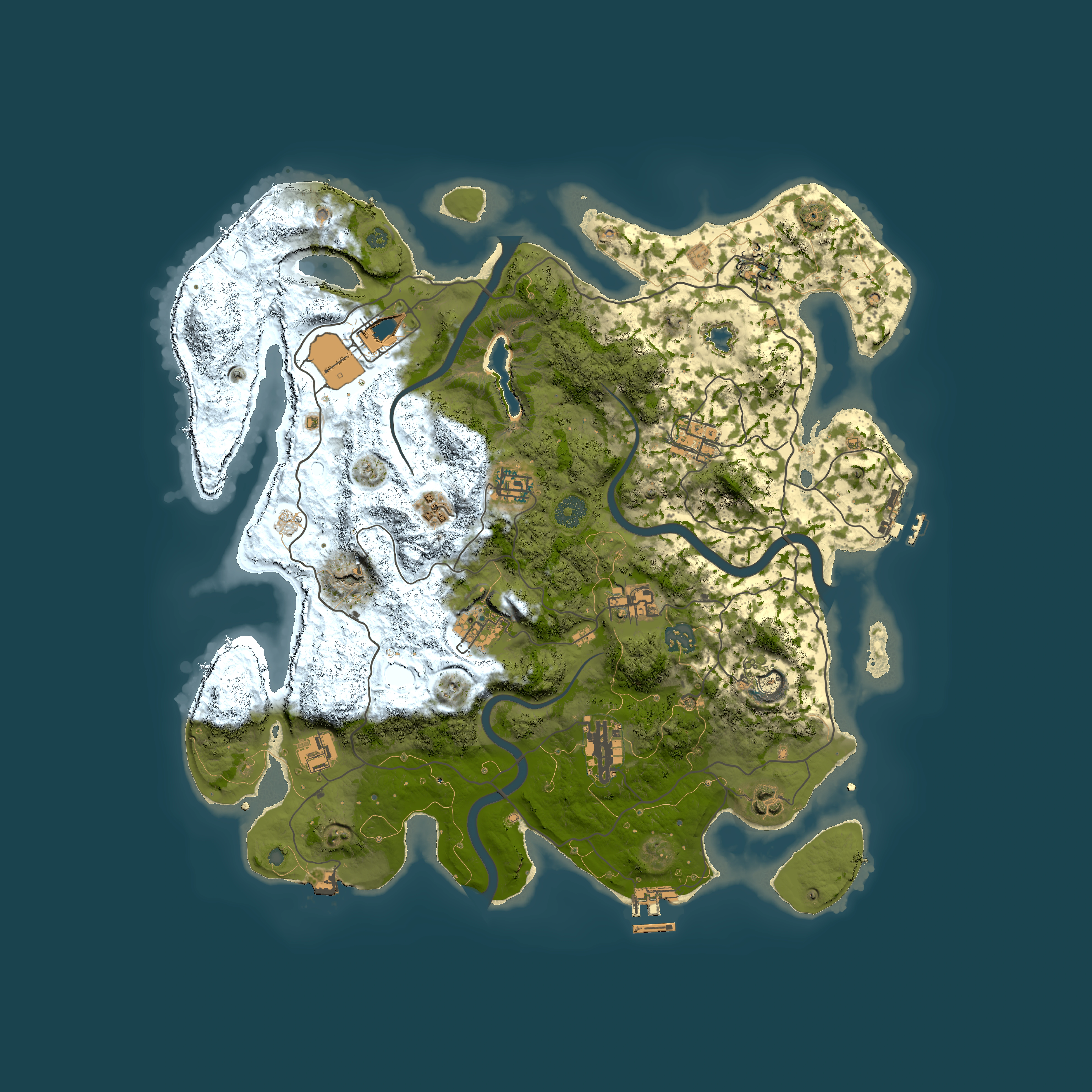 Full top-down render of Rust map seed 2036430361, 4000x4000m