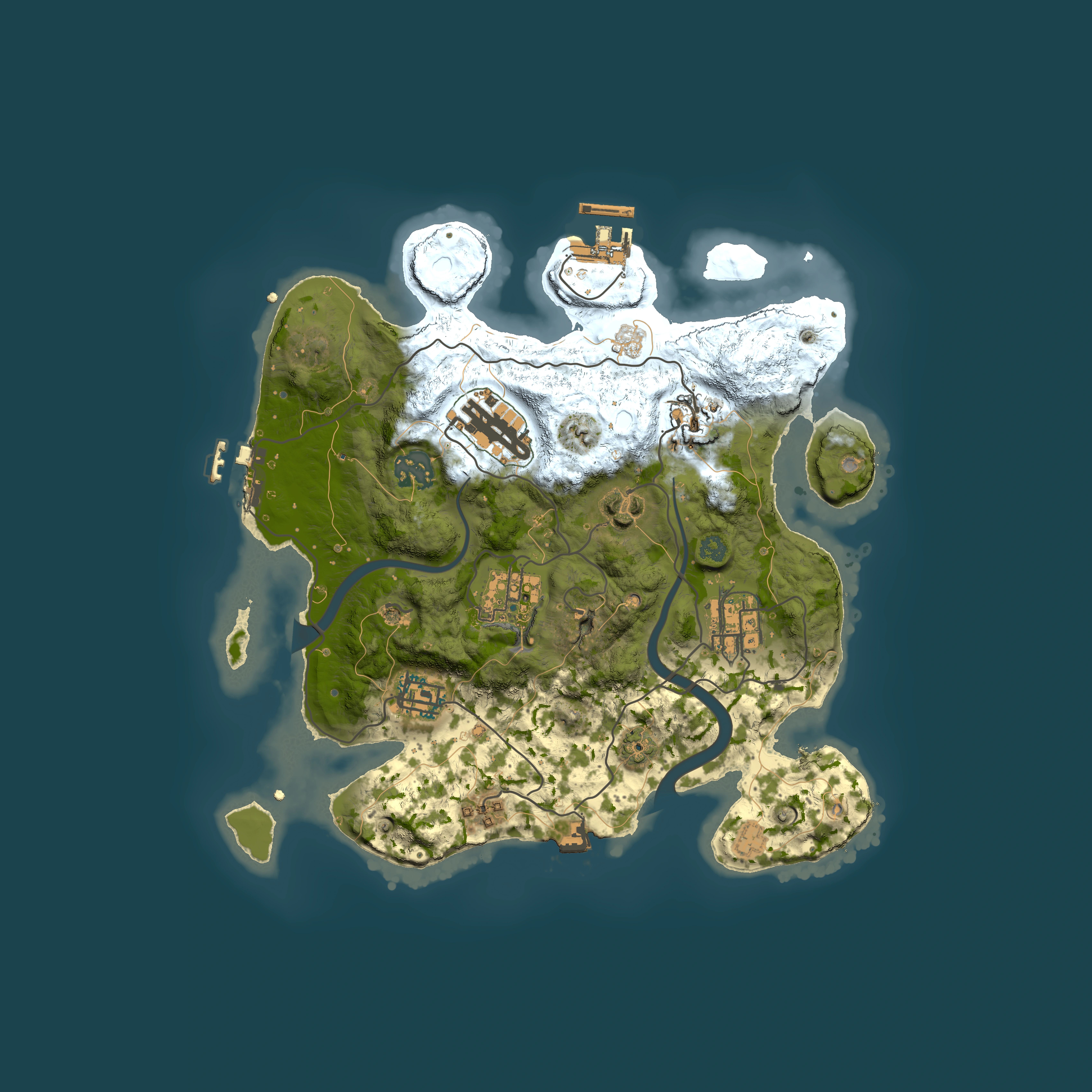 Full top-down render of Rust map seed 1877607086, 3000x3000m
