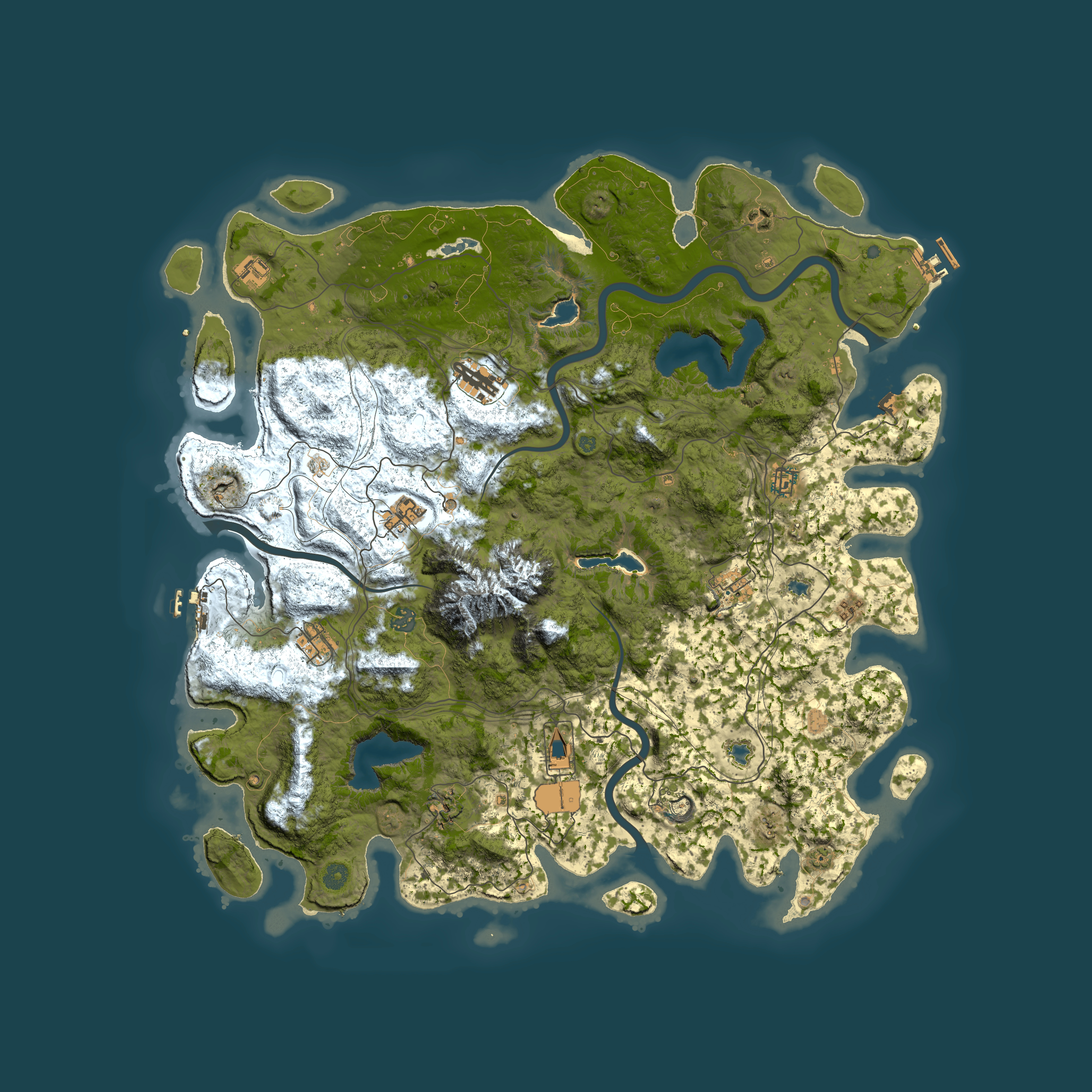 Full top-down render of Rust map seed 334660468, 5000x5000m
