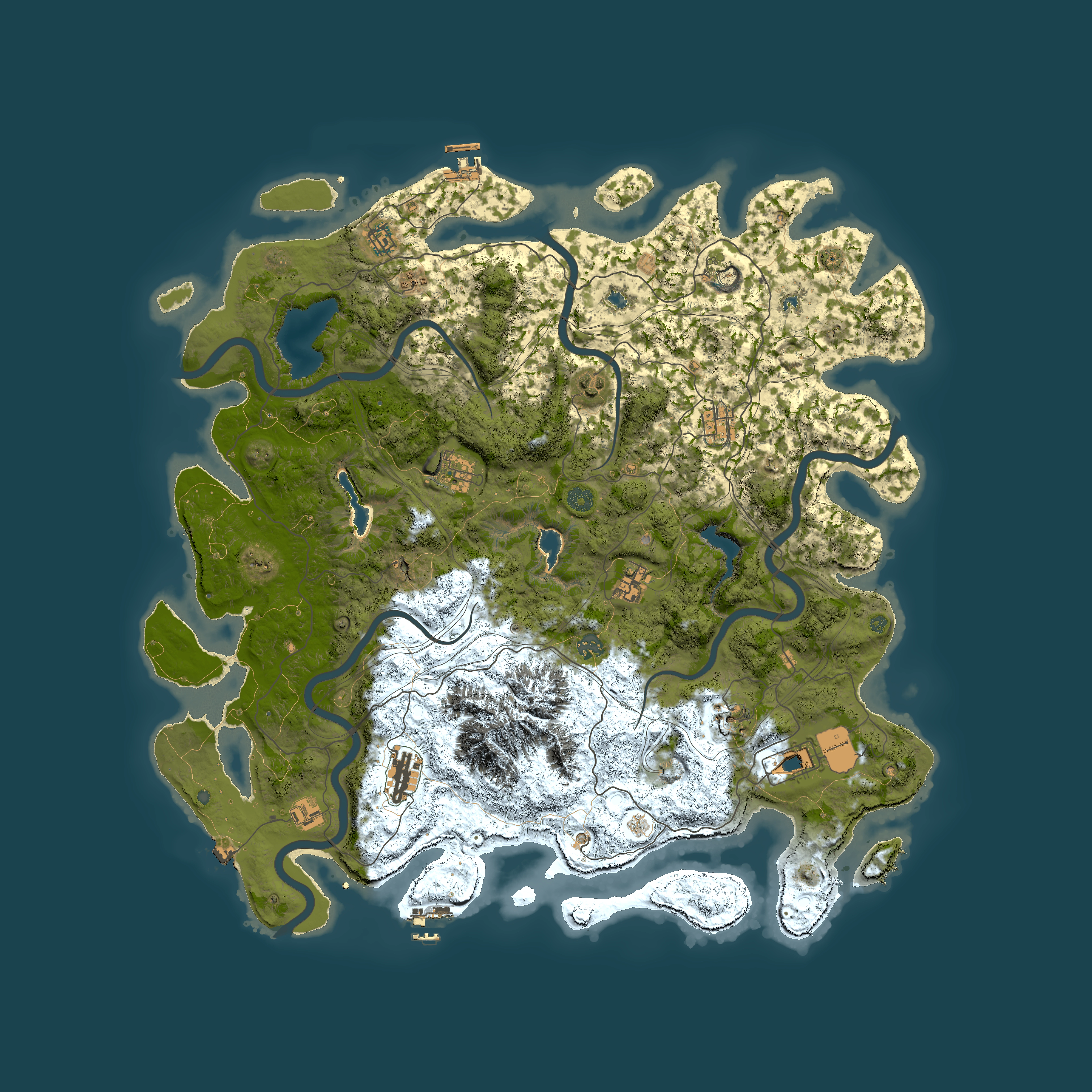 Full top-down render of Rust map seed 1657346407, 5000x5000m