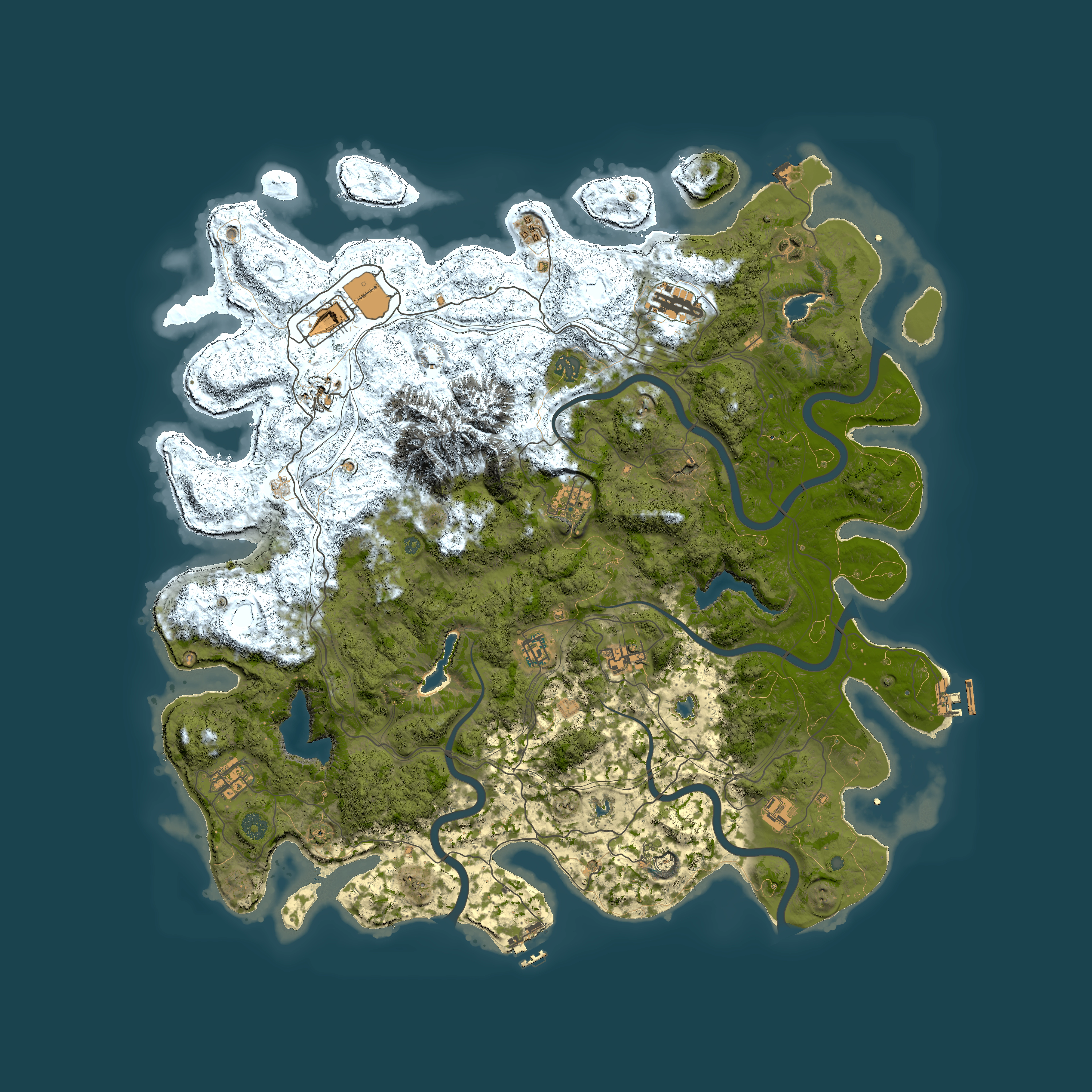 Full top-down render of Rust map seed 364464647, 5000x5000m