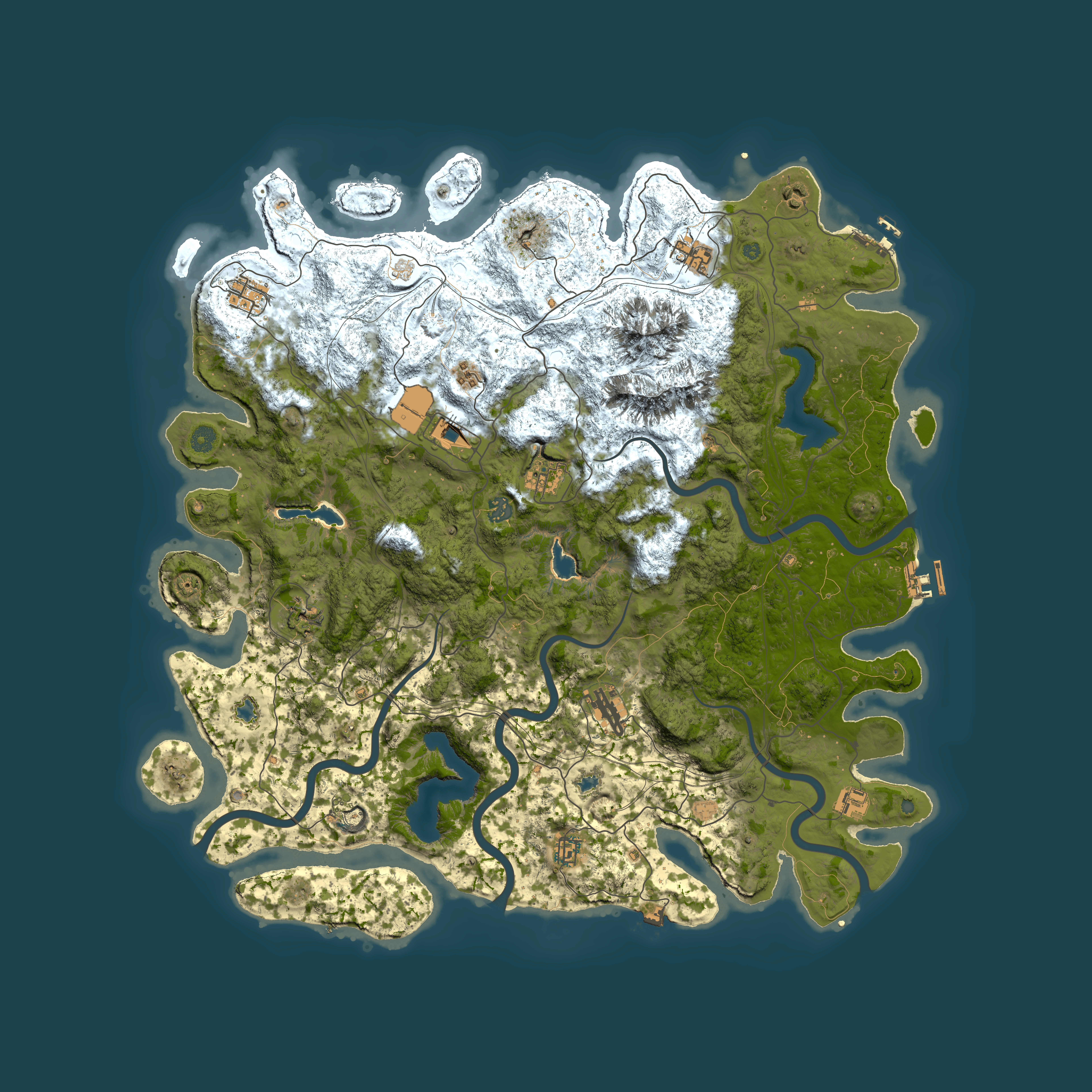 Full top-down render of Rust map seed 1879218574, 5000x5000m