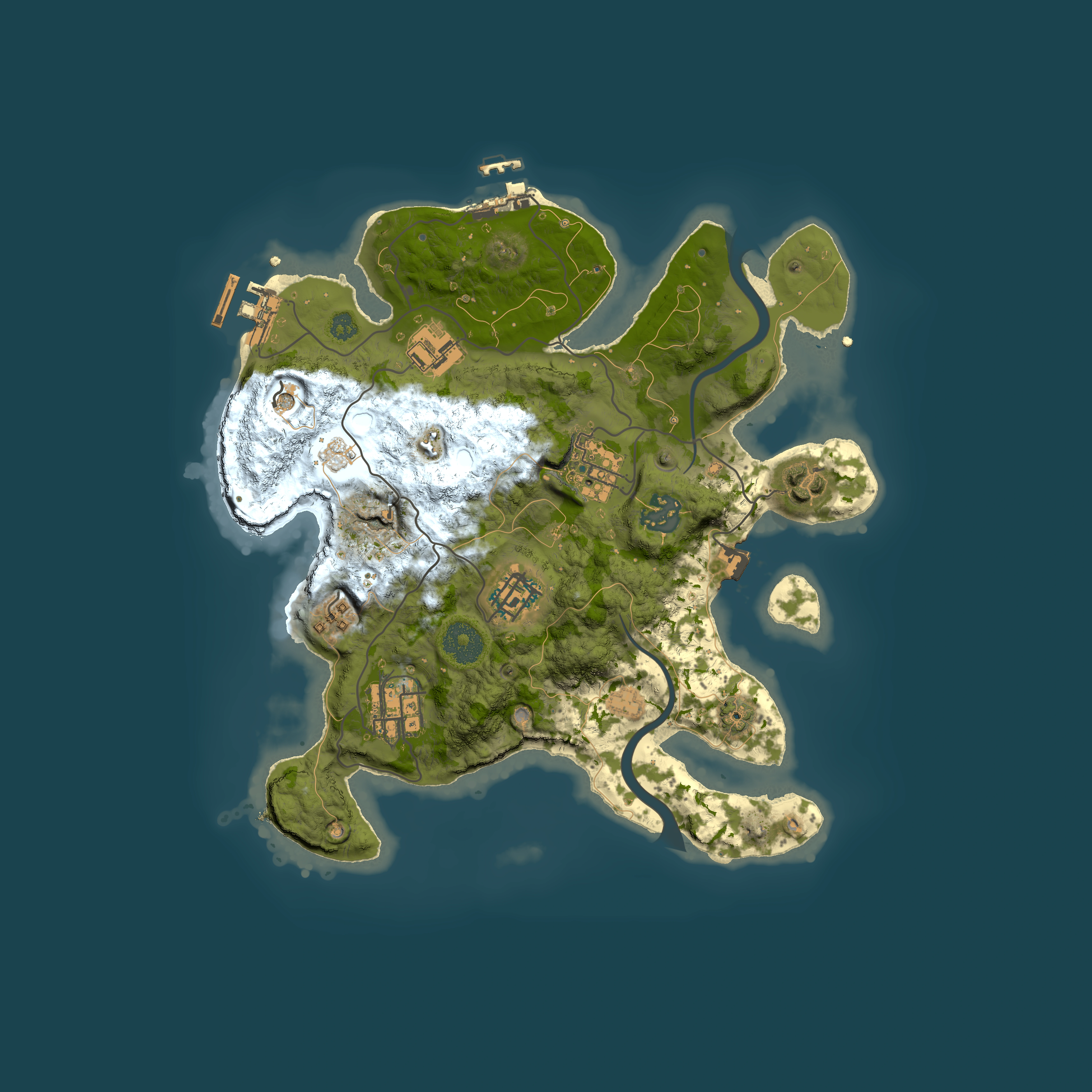 Full top-down render of Rust map seed 1238212288, 3000x3000m