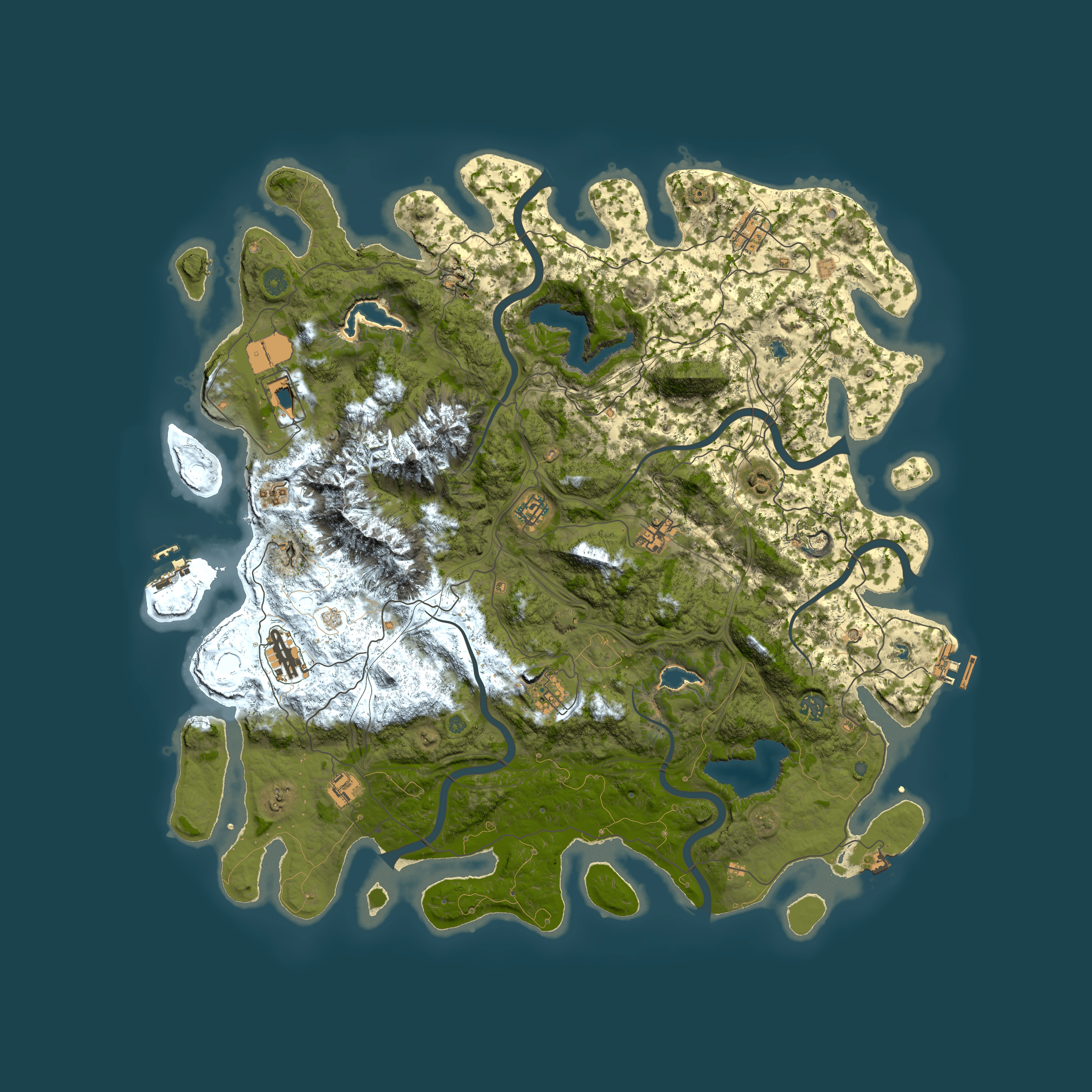 Full top-down render of Rust map seed 1301801750, 5000x5000m