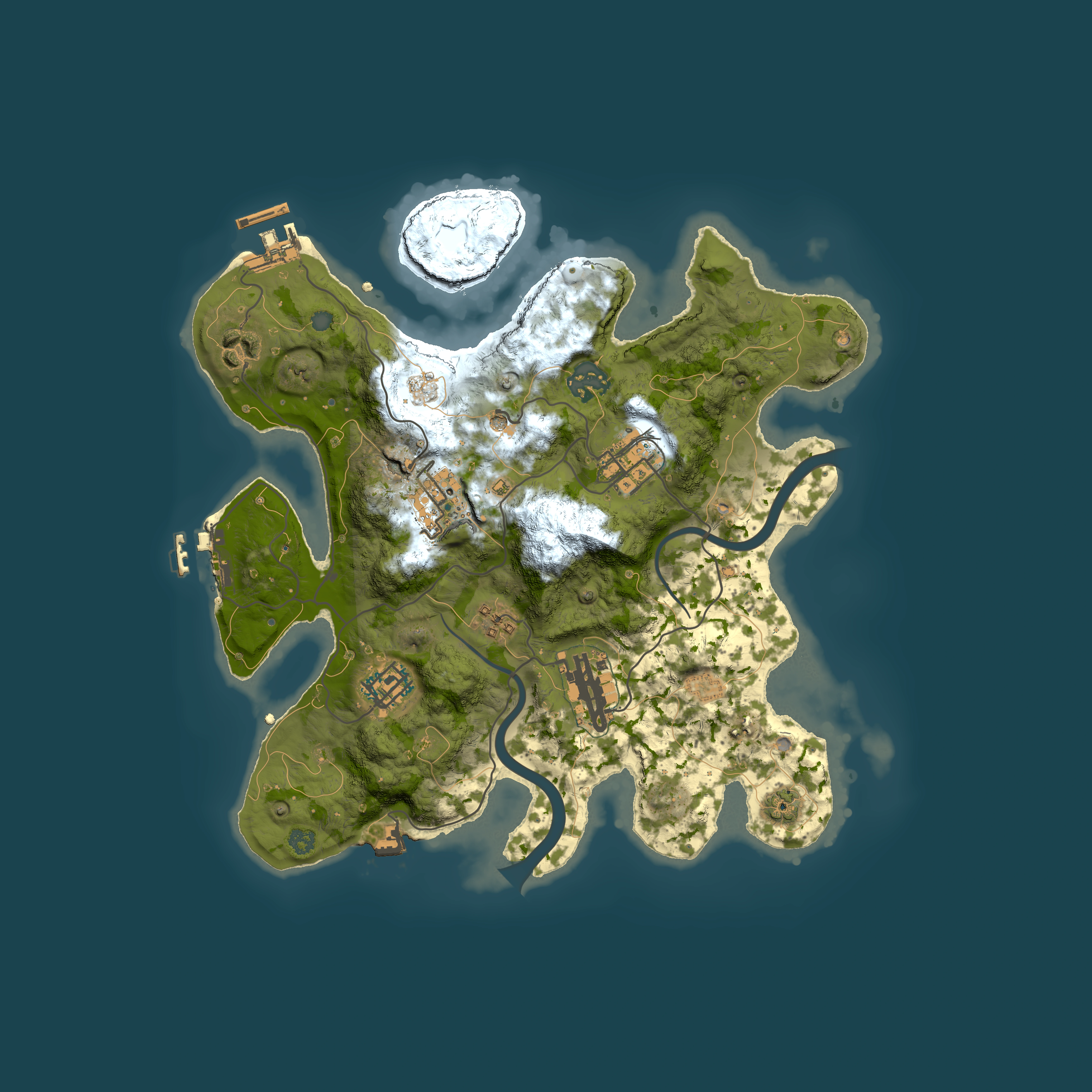 Full top-down render of Rust map seed 1664002280, 3000x3000m