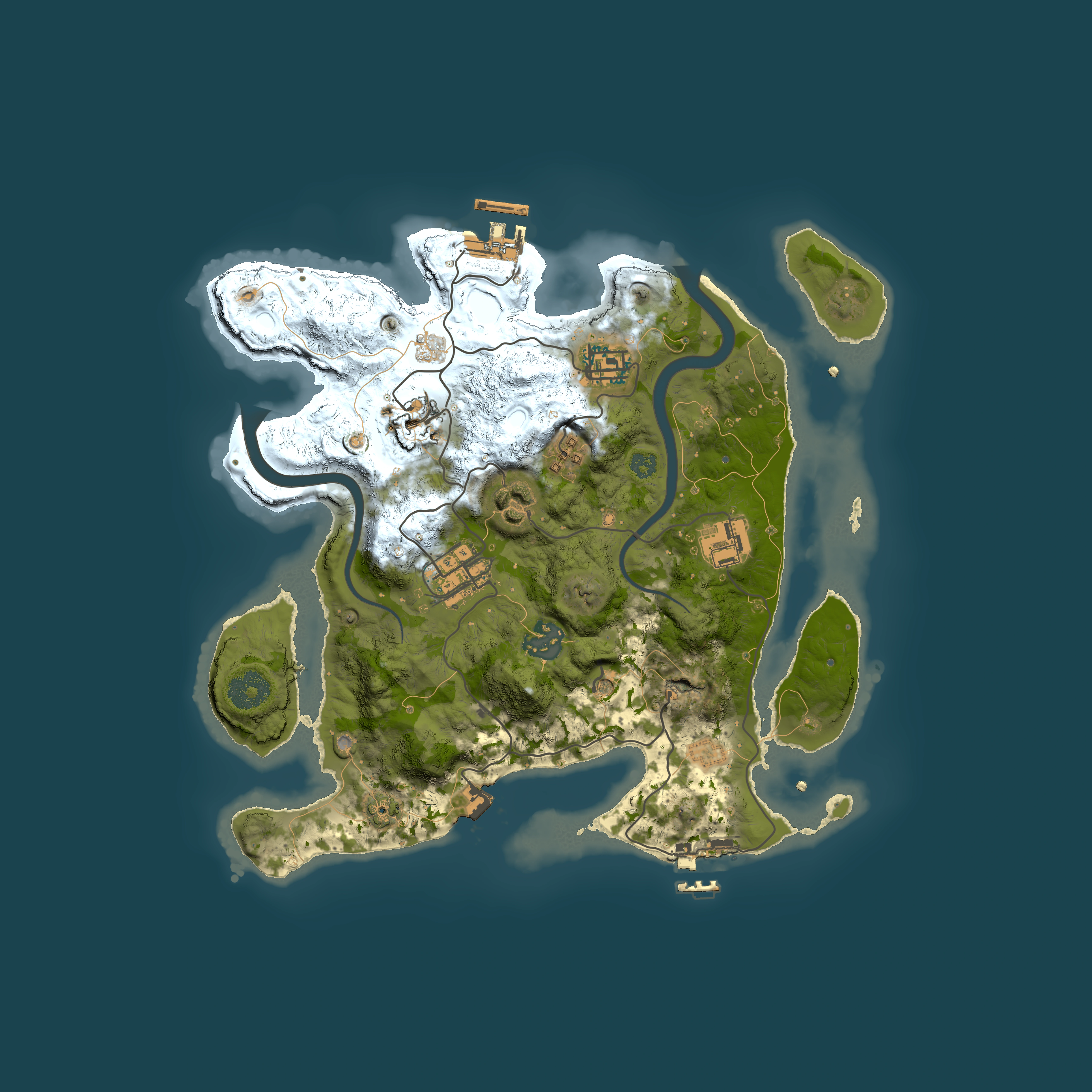 Full top-down render of Rust map seed 264175159, 3000x3000m