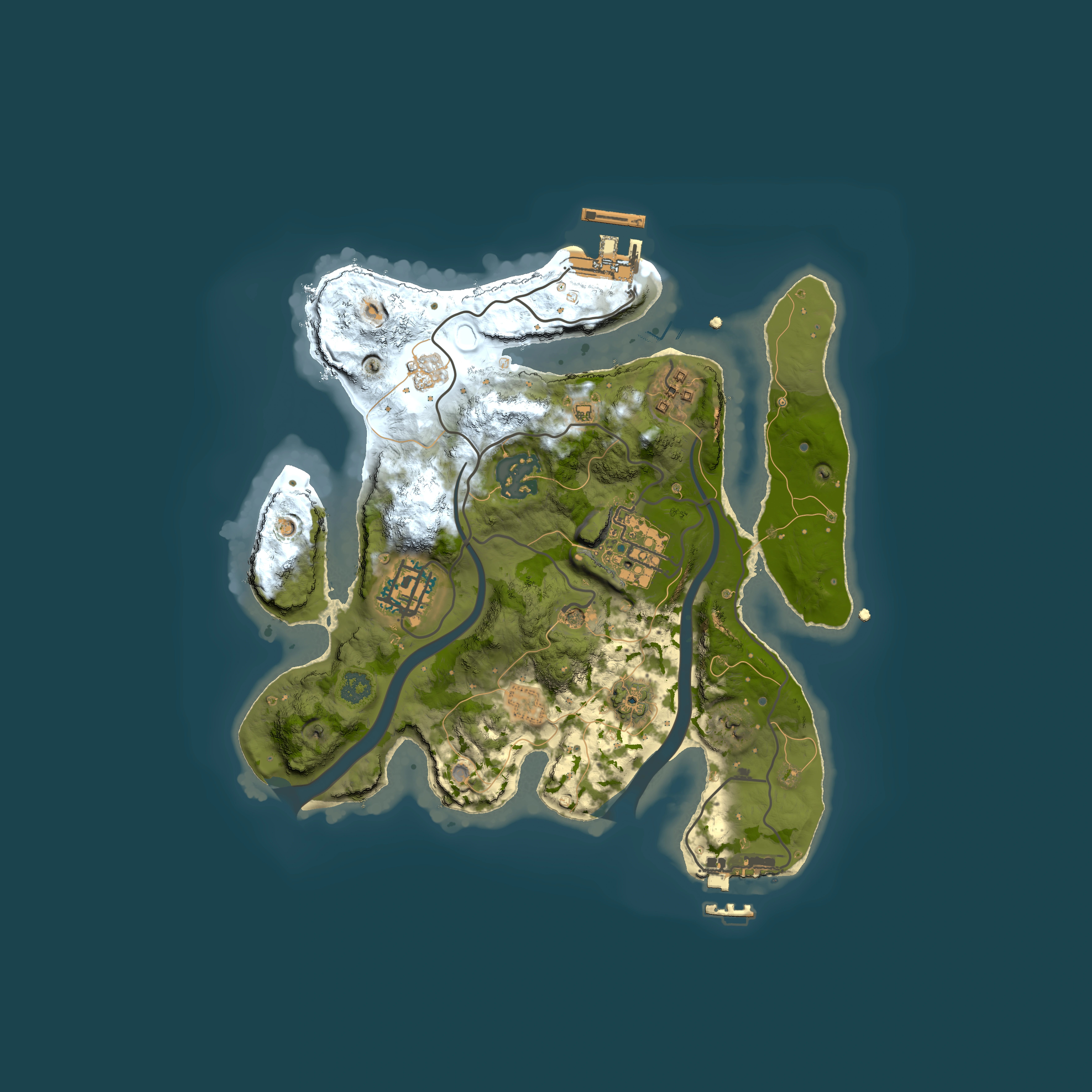 Full top-down render of Rust map seed 1258532887, 2500x2500m