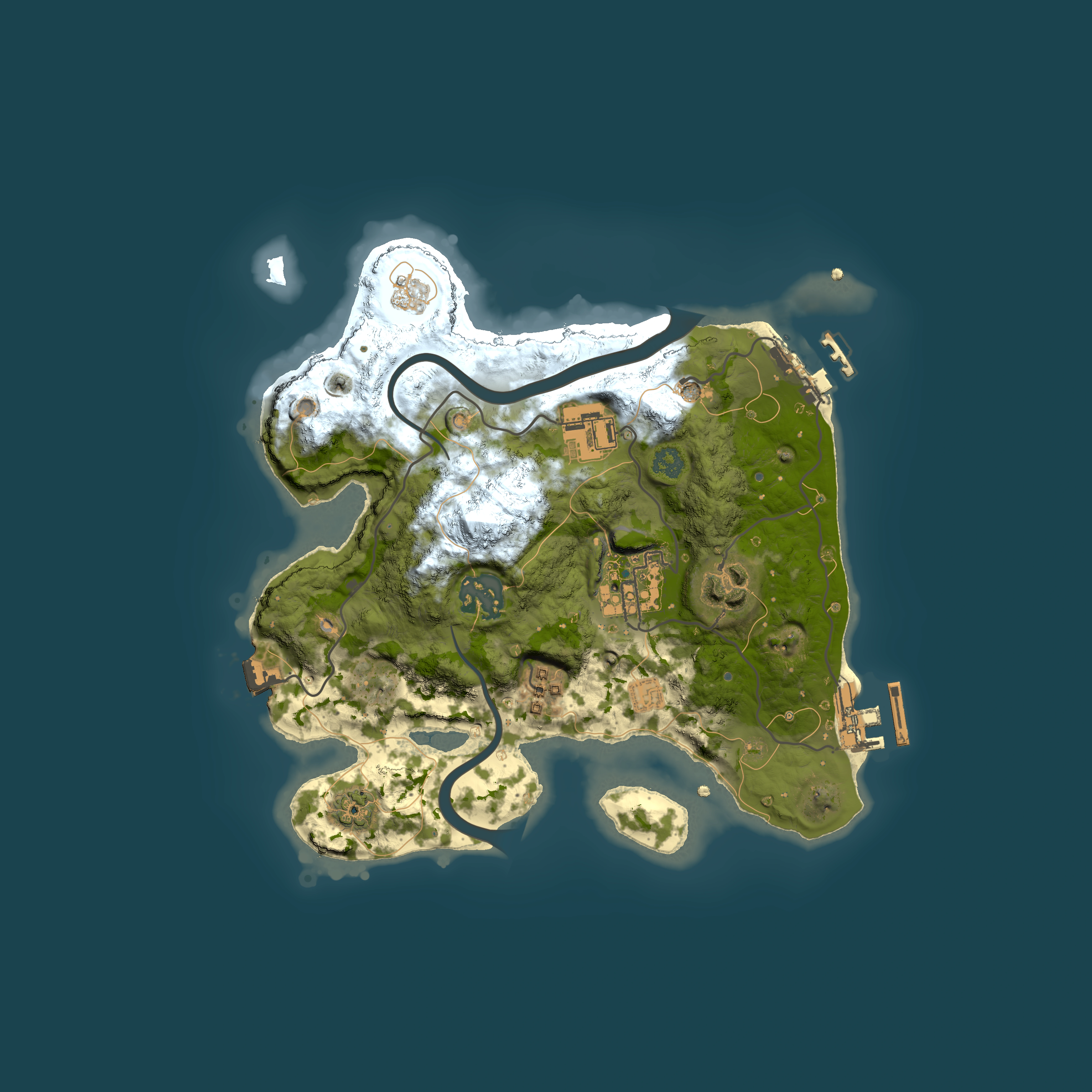 Full top-down render of Rust map seed 2003592574, 2500x2500m