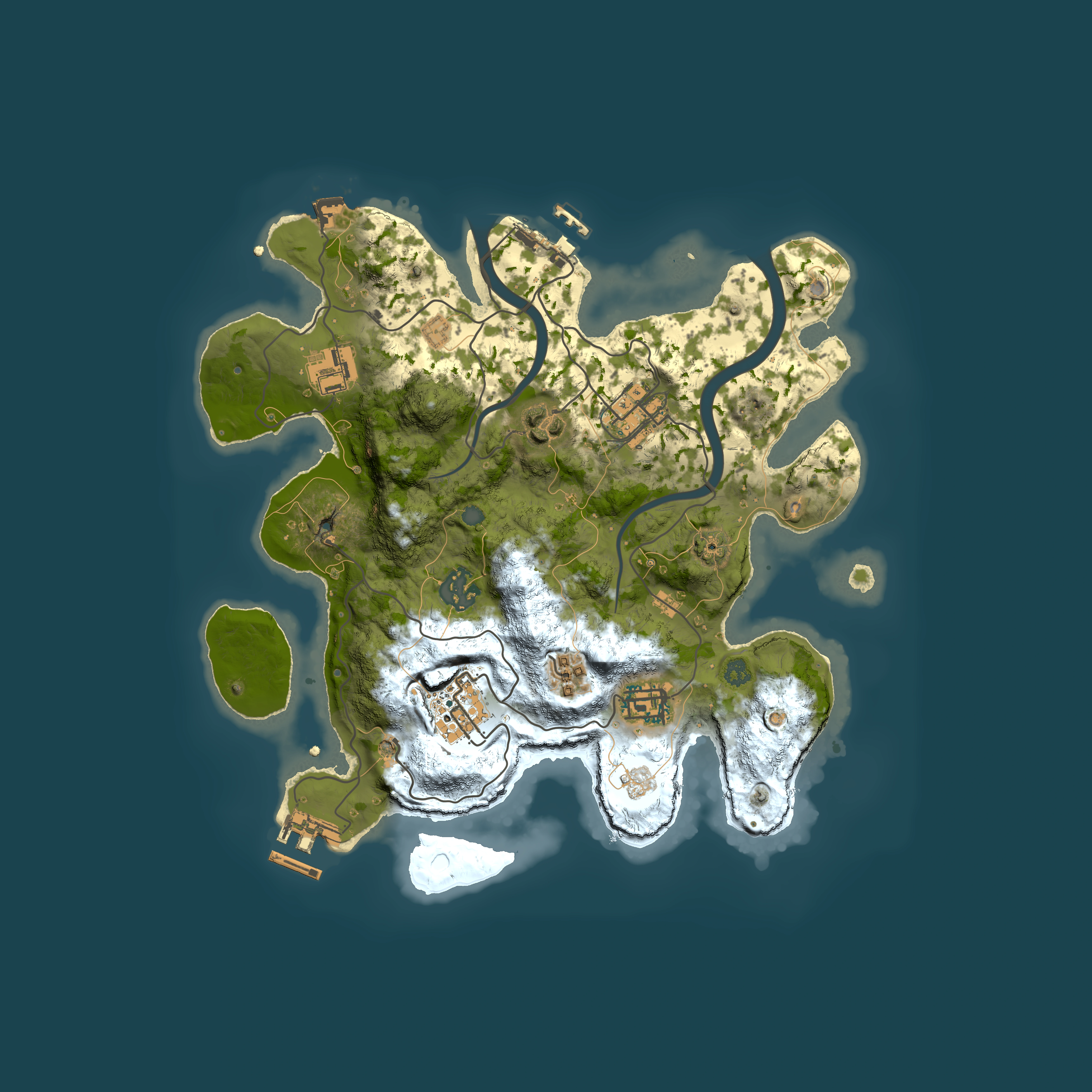 Full top-down render of Rust map seed 1327908942, 3000x3000m