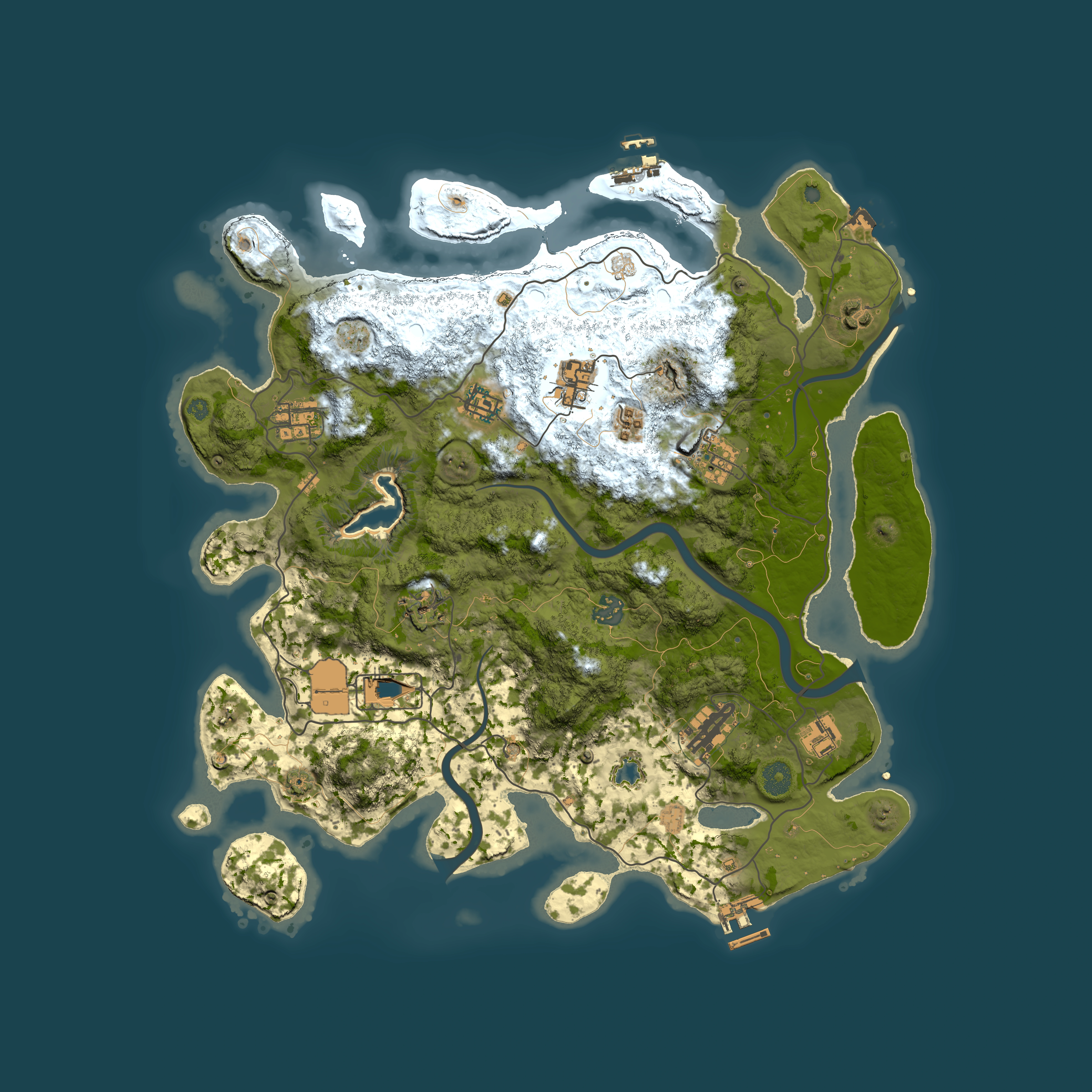 Full top-down render of Rust map seed 1697006429, 4000x4000m