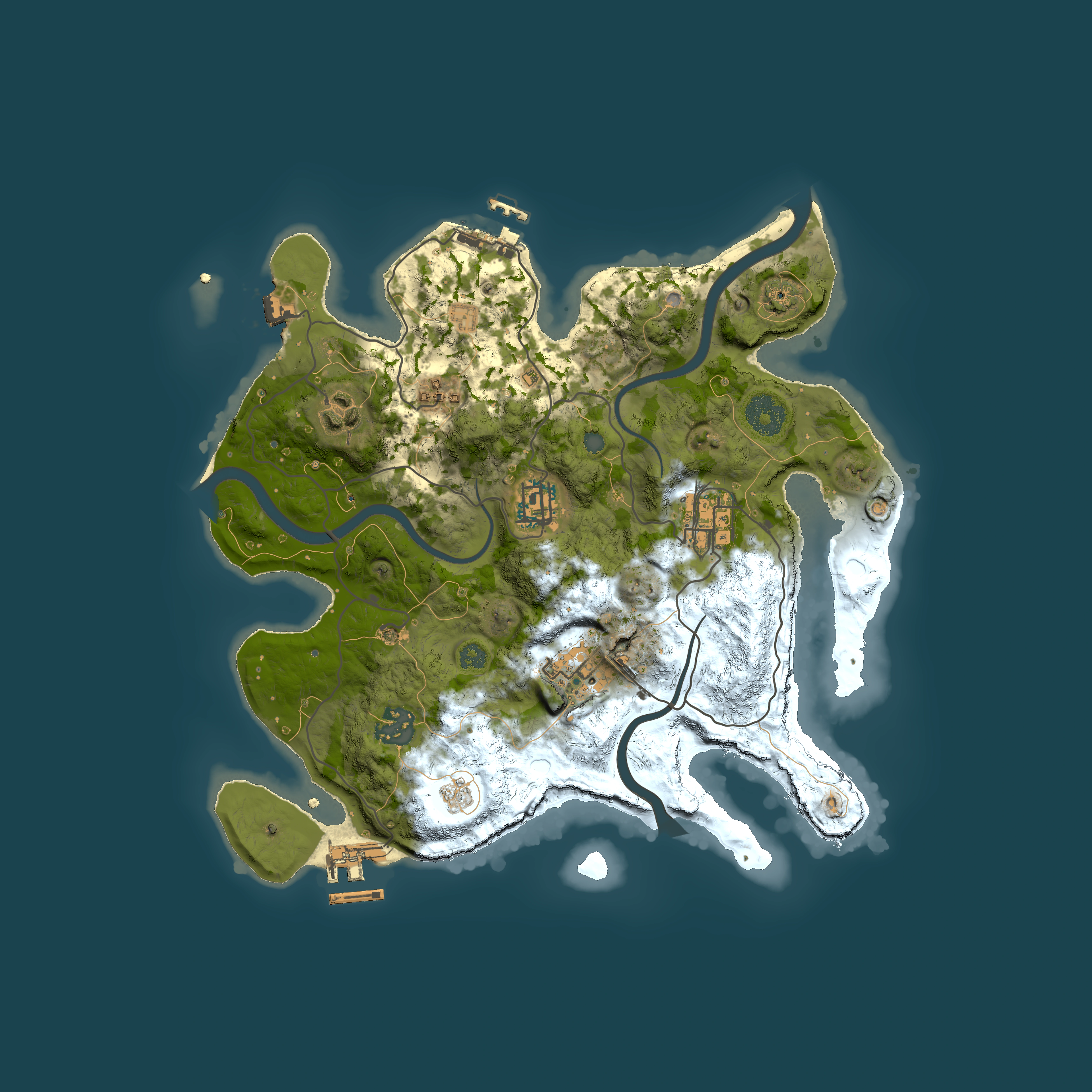 Full top-down render of Rust map seed 2023258445, 3000x3000m