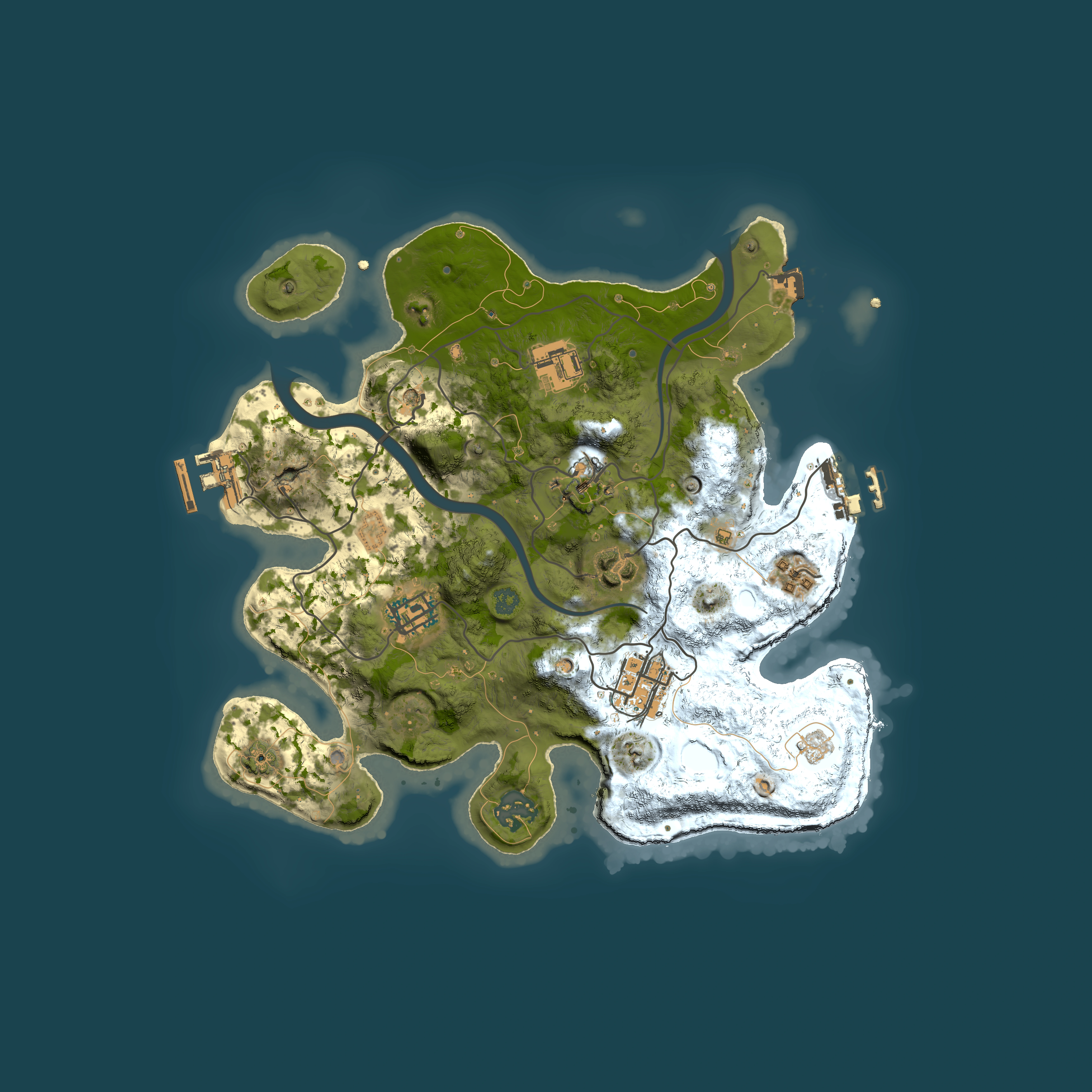 Full top-down render of Rust map seed 1373408738, 3000x3000m