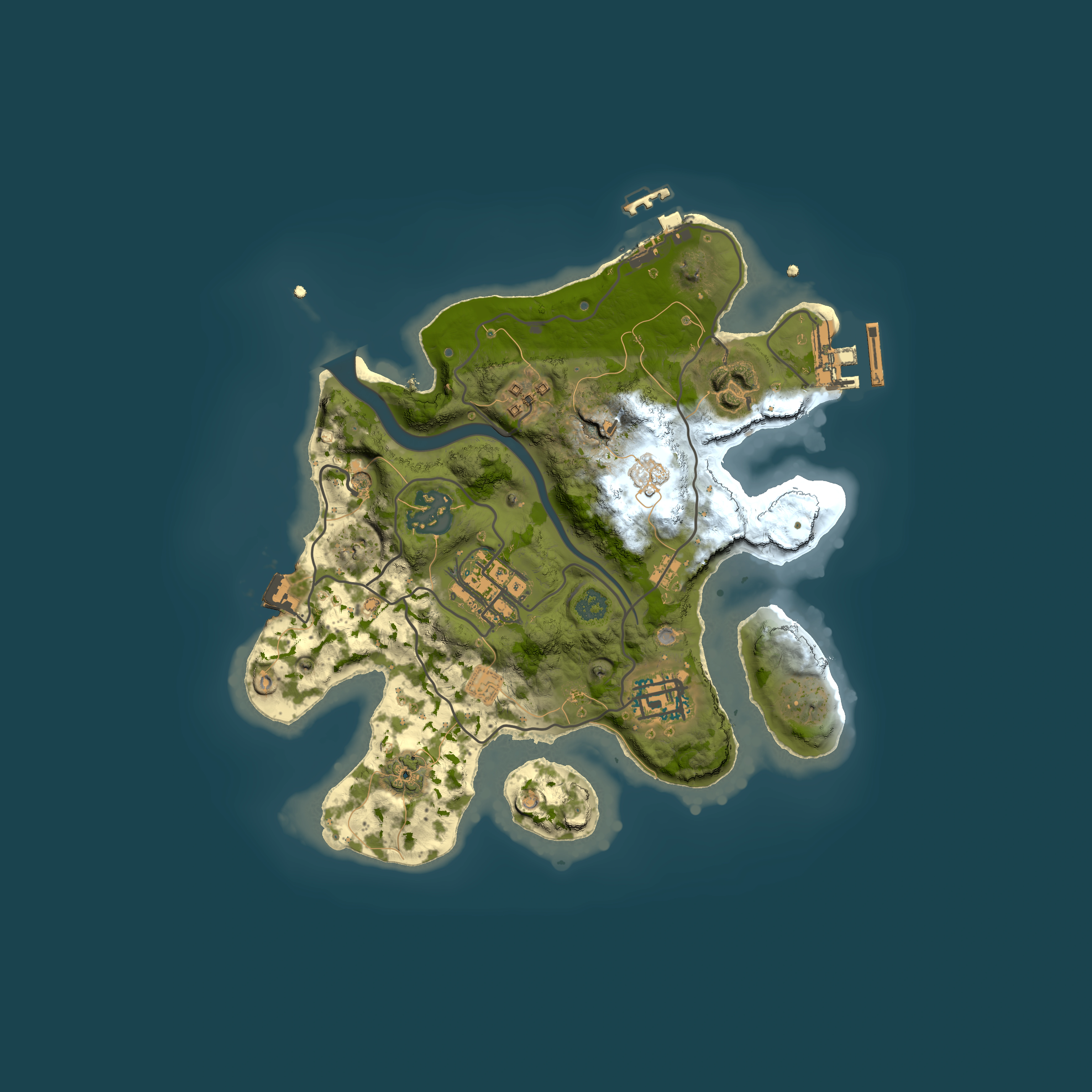 Full top-down render of Rust map seed 1443277385, 2500x2500m