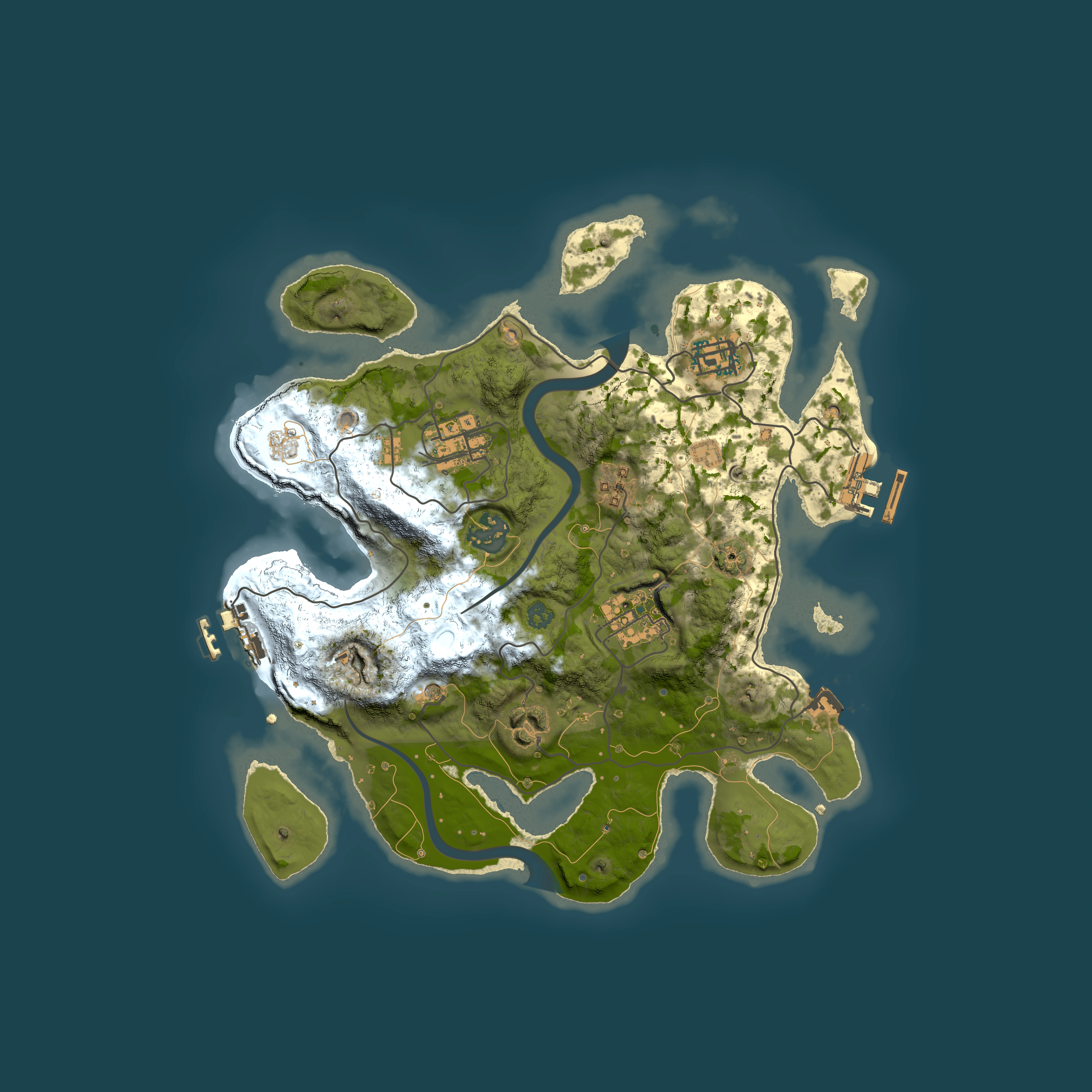 Full top-down render of Rust map seed 1160038875, 3000x3000m