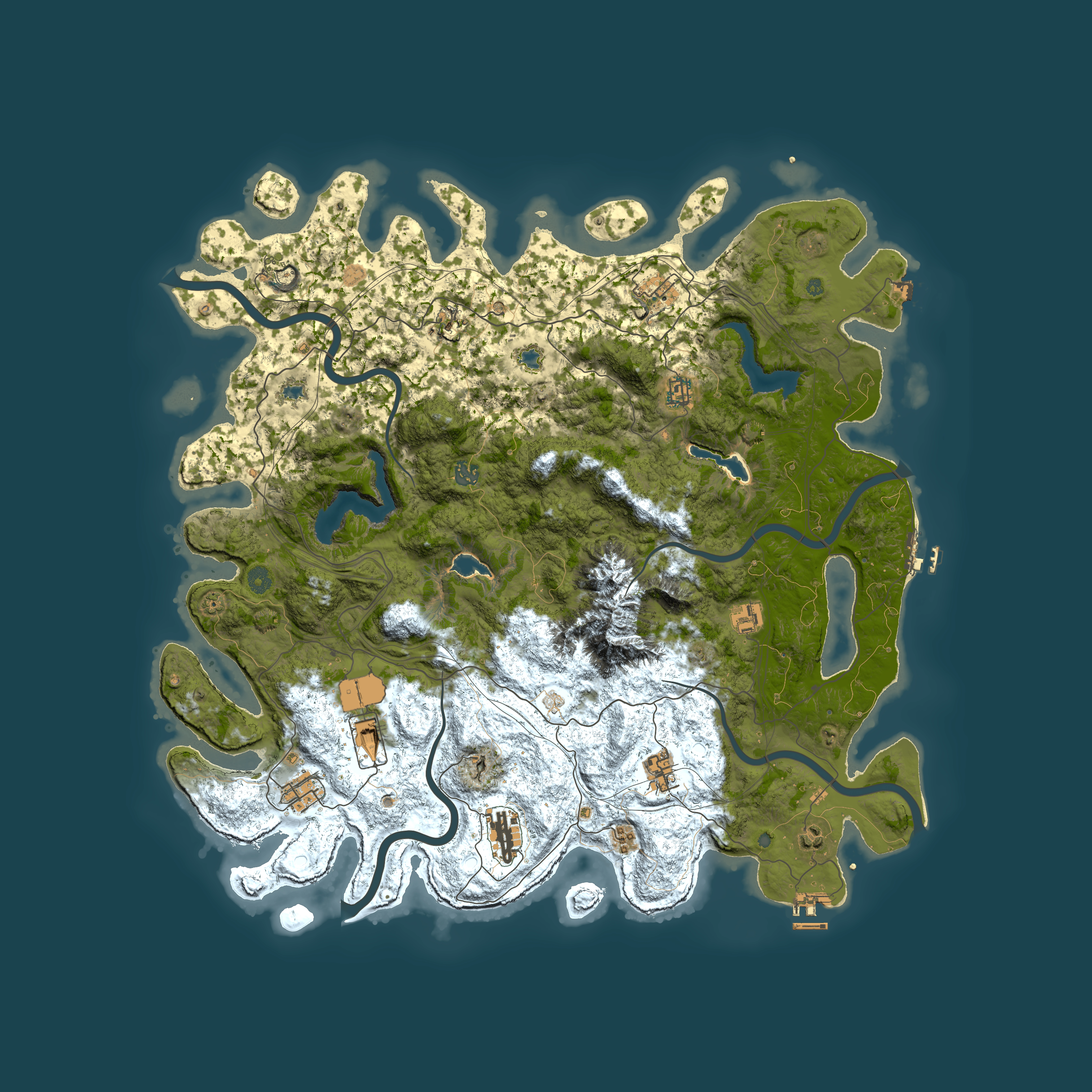 Full top-down render of Rust map seed 1663630723, 5000x5000m