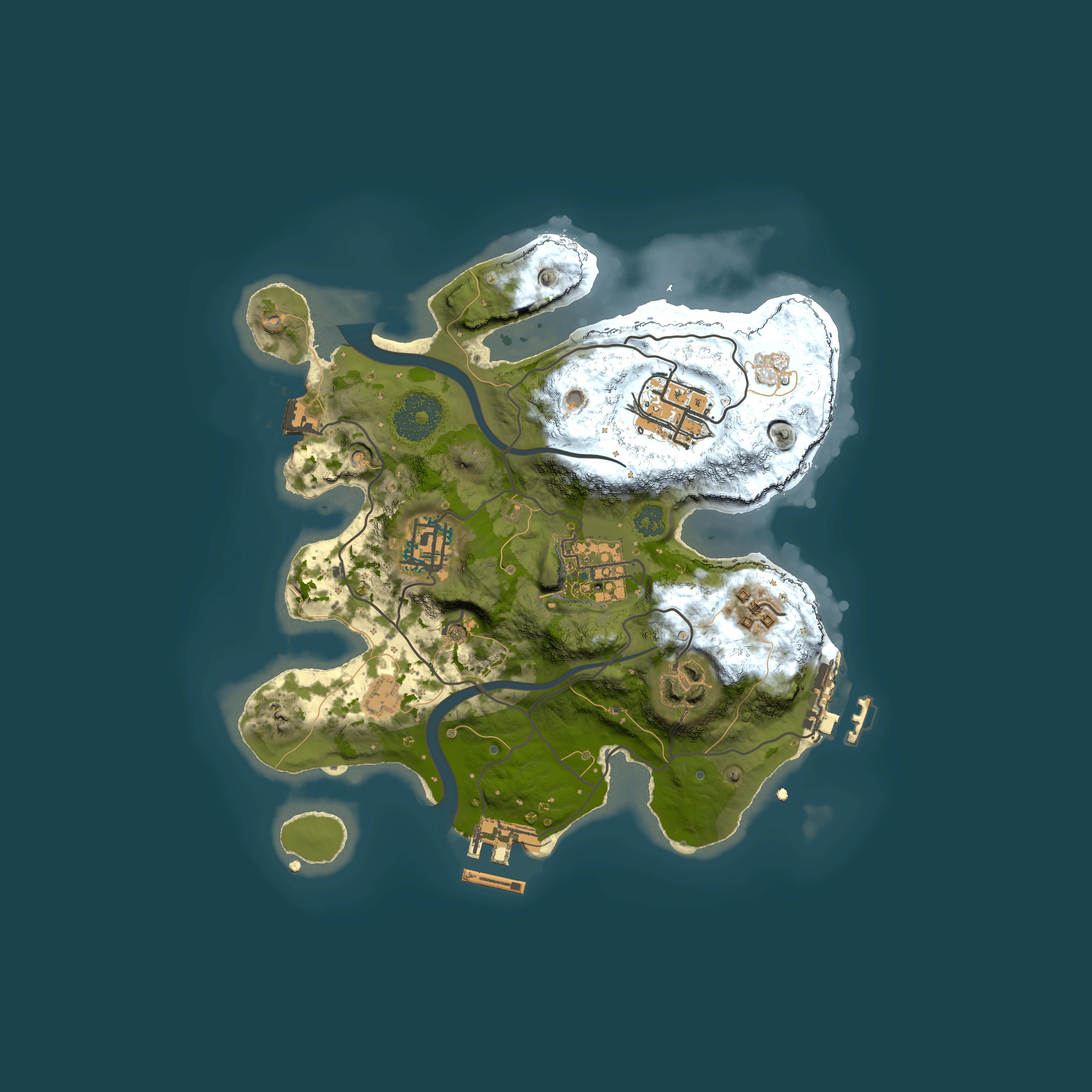 Full top-down render of Rust map seed 121259710, 2500x2500m