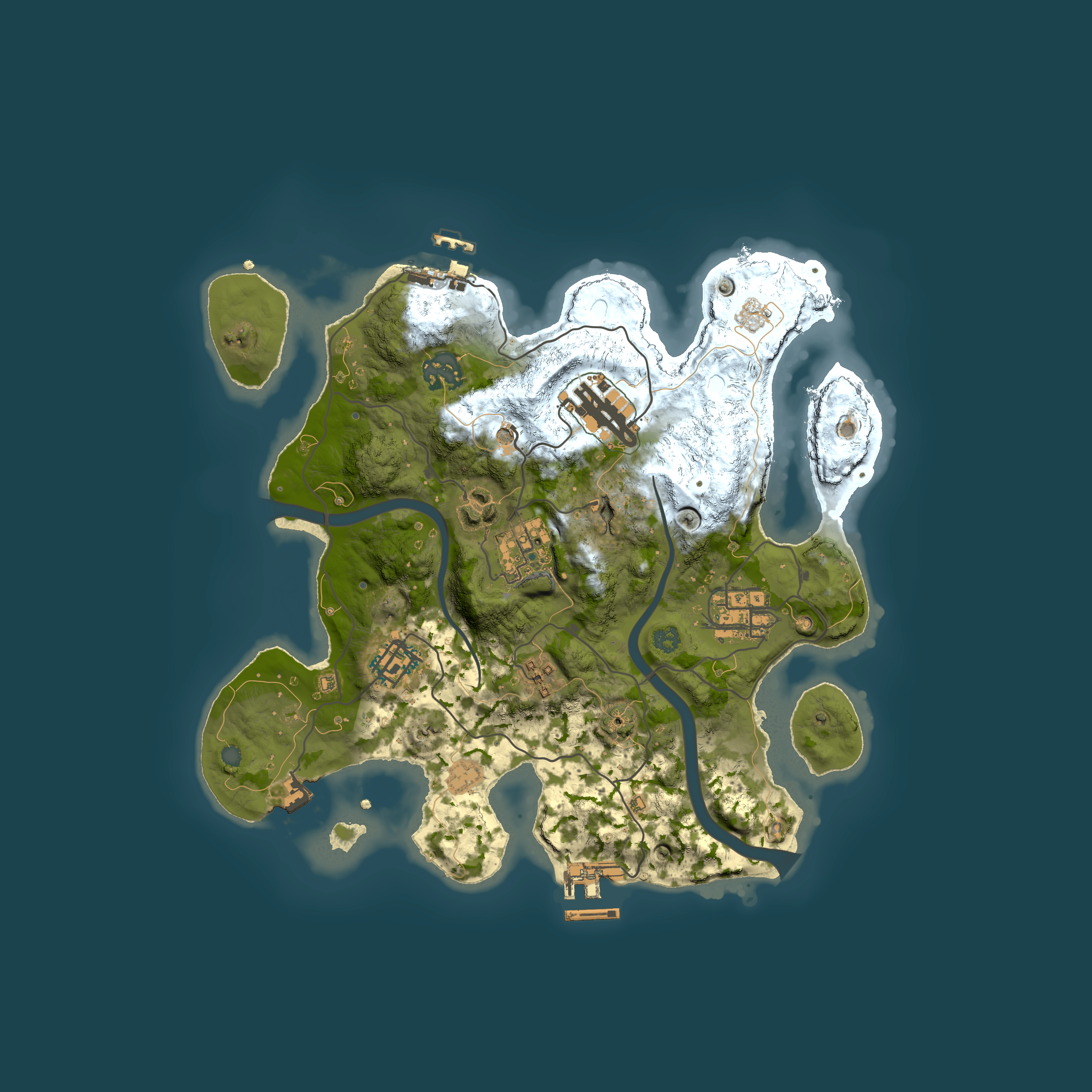 Full top-down render of Rust map seed 19086506, 3000x3000m