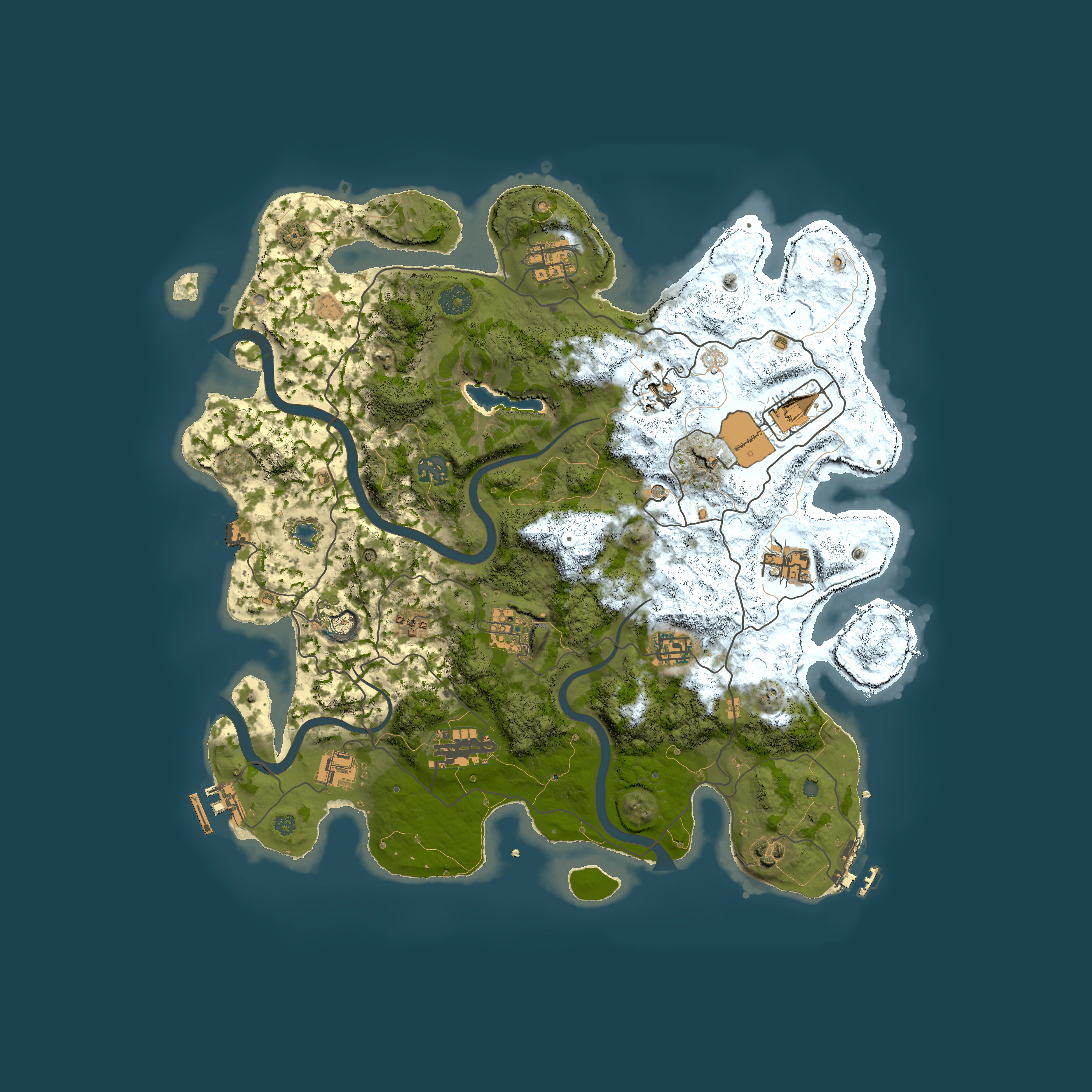 Full top-down render of Rust map seed 2129185378, 4000x4000m