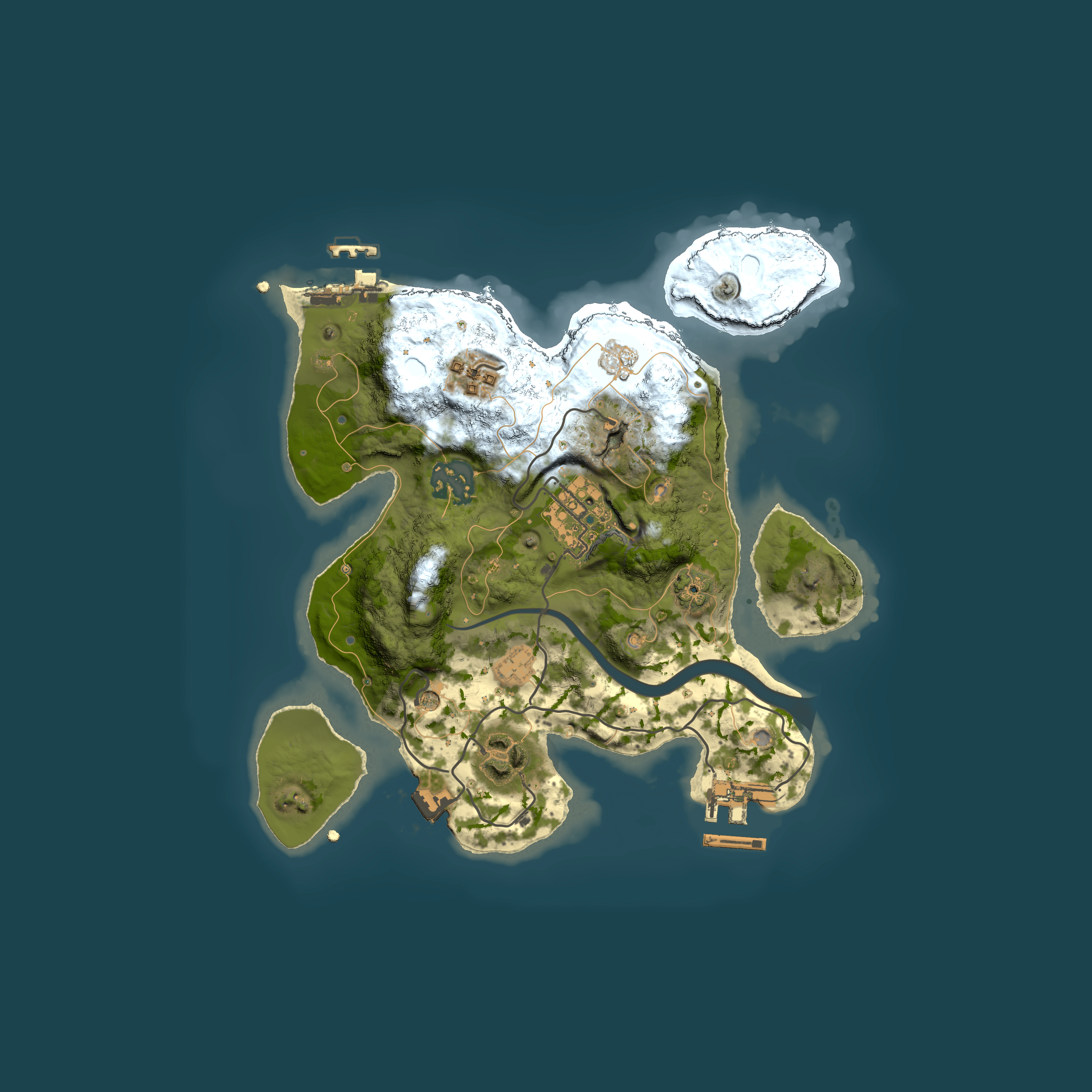 Full top-down render of Rust map seed 1320698046, 2500x2500m