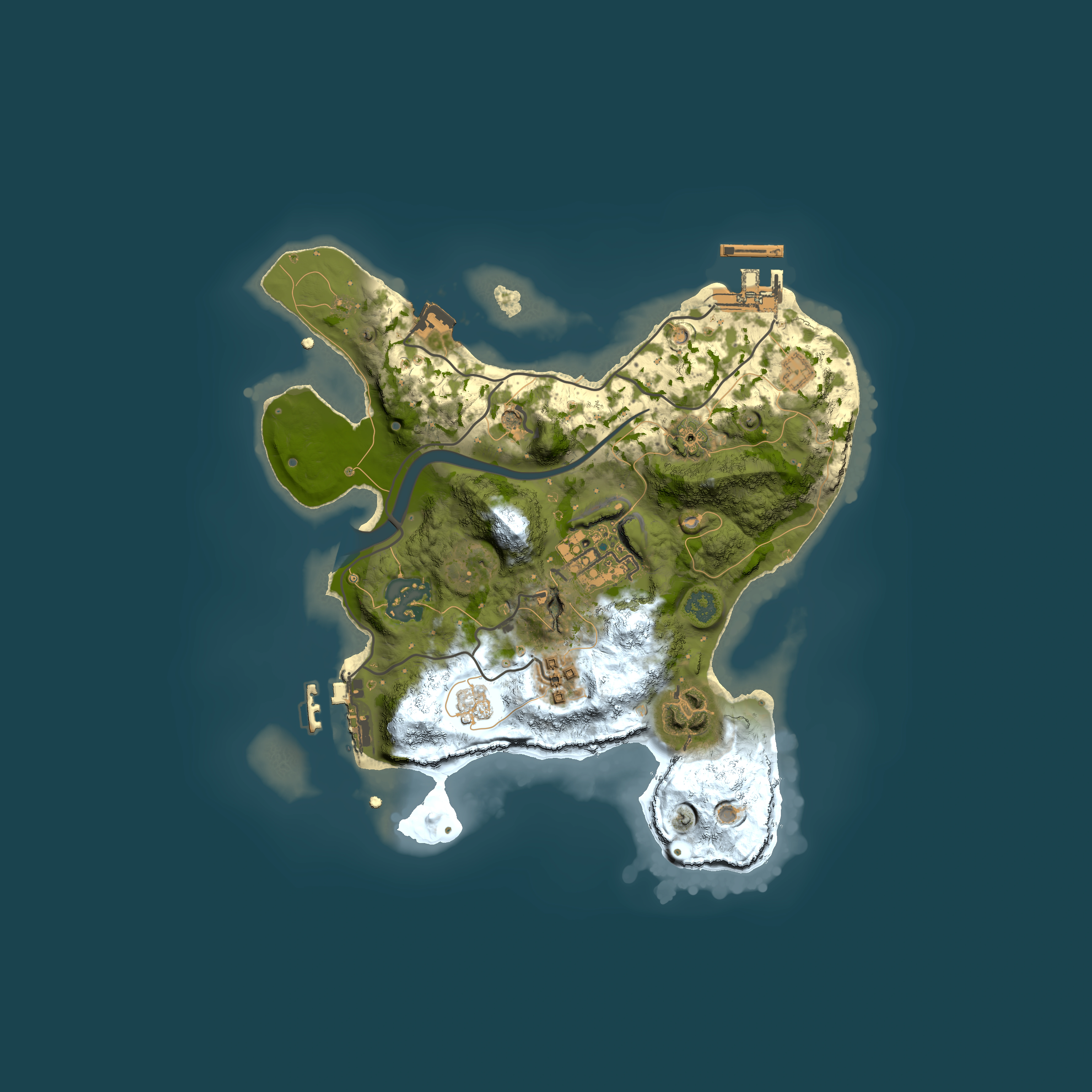 Full top-down render of Rust map seed 1432843910, 2500x2500m