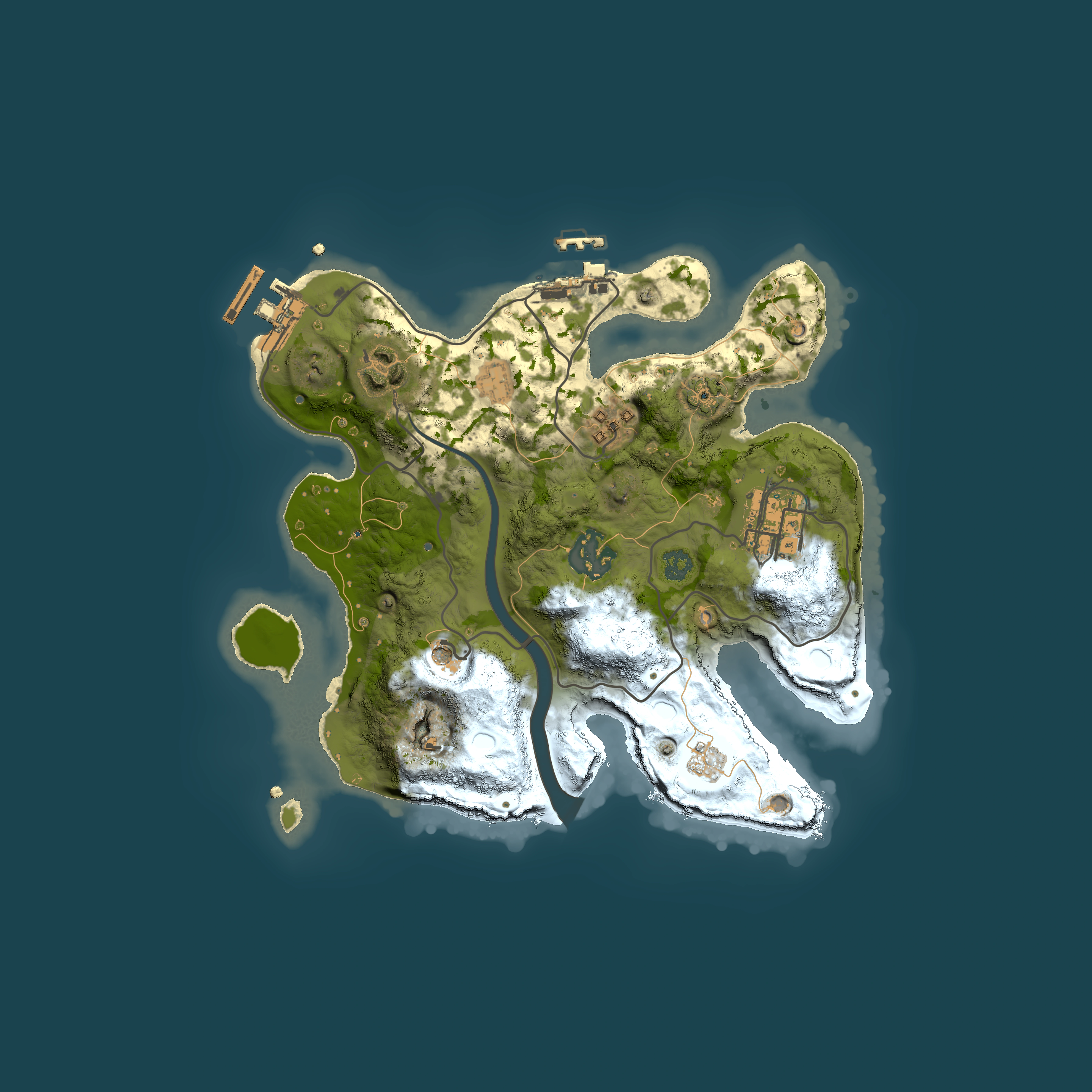 Full top-down render of Rust map seed 1233330039, 2500x2500m