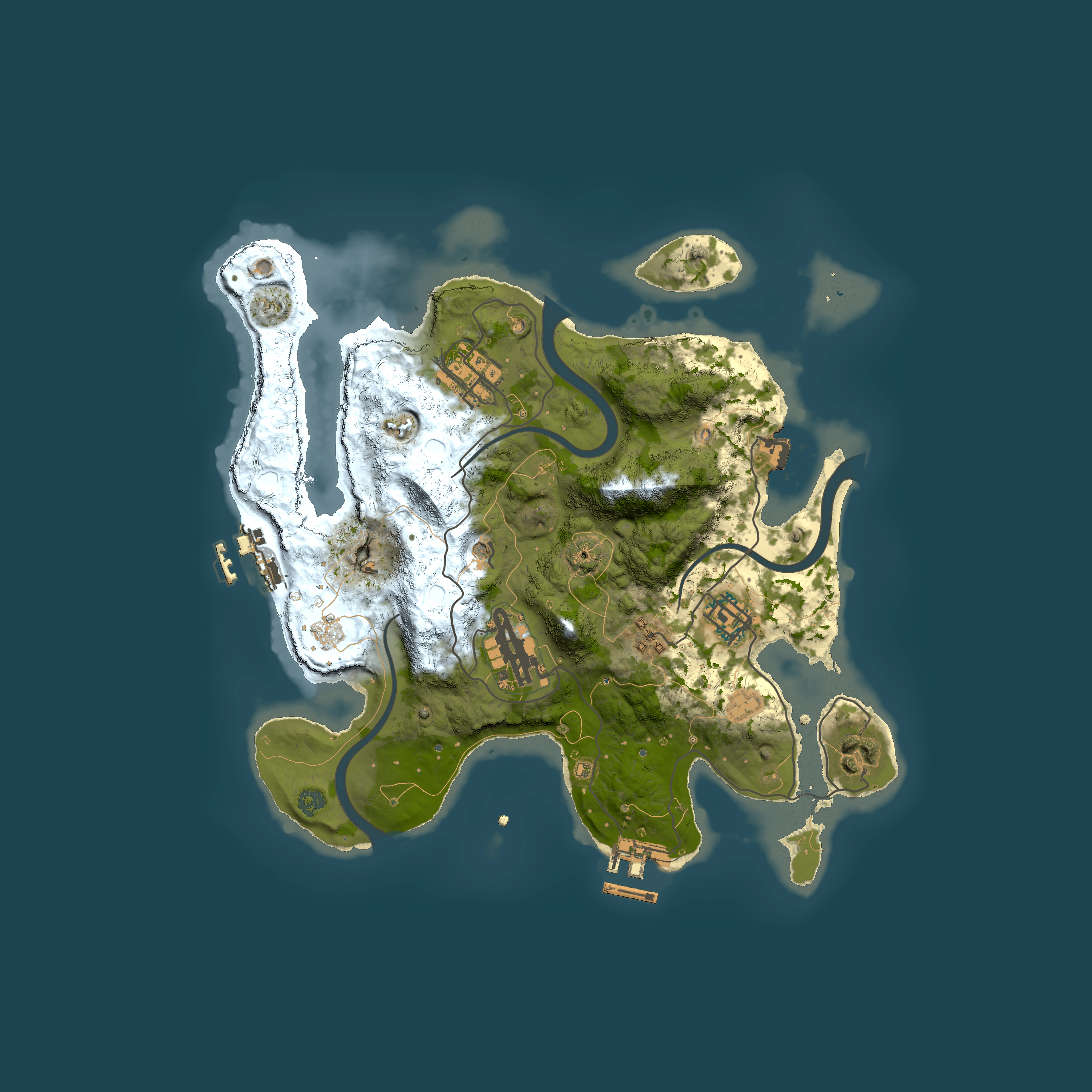 Full top-down render of Rust map seed 2129051222, 3000x3000m