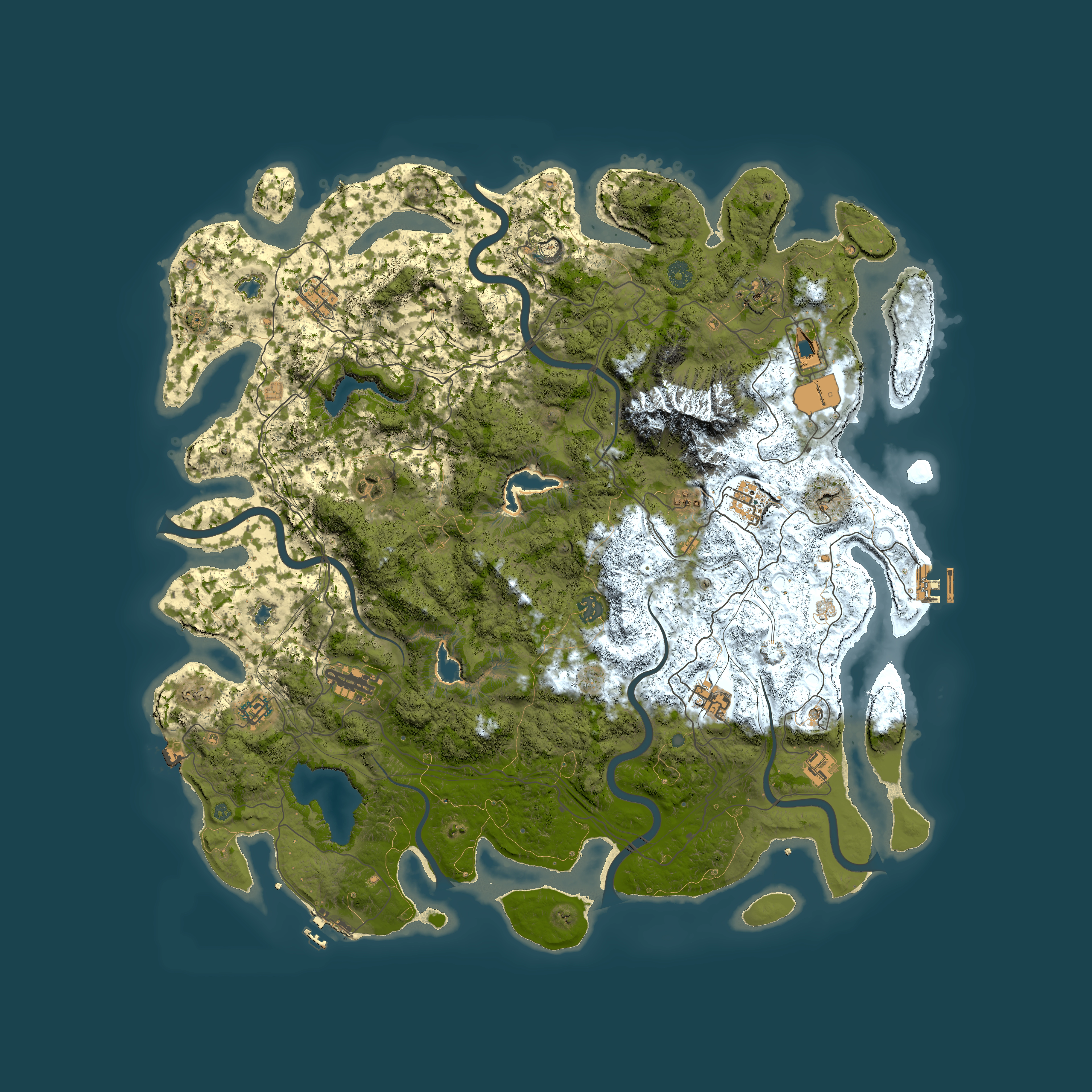 Full top-down render of Rust map seed 122951157, 5000x5000m