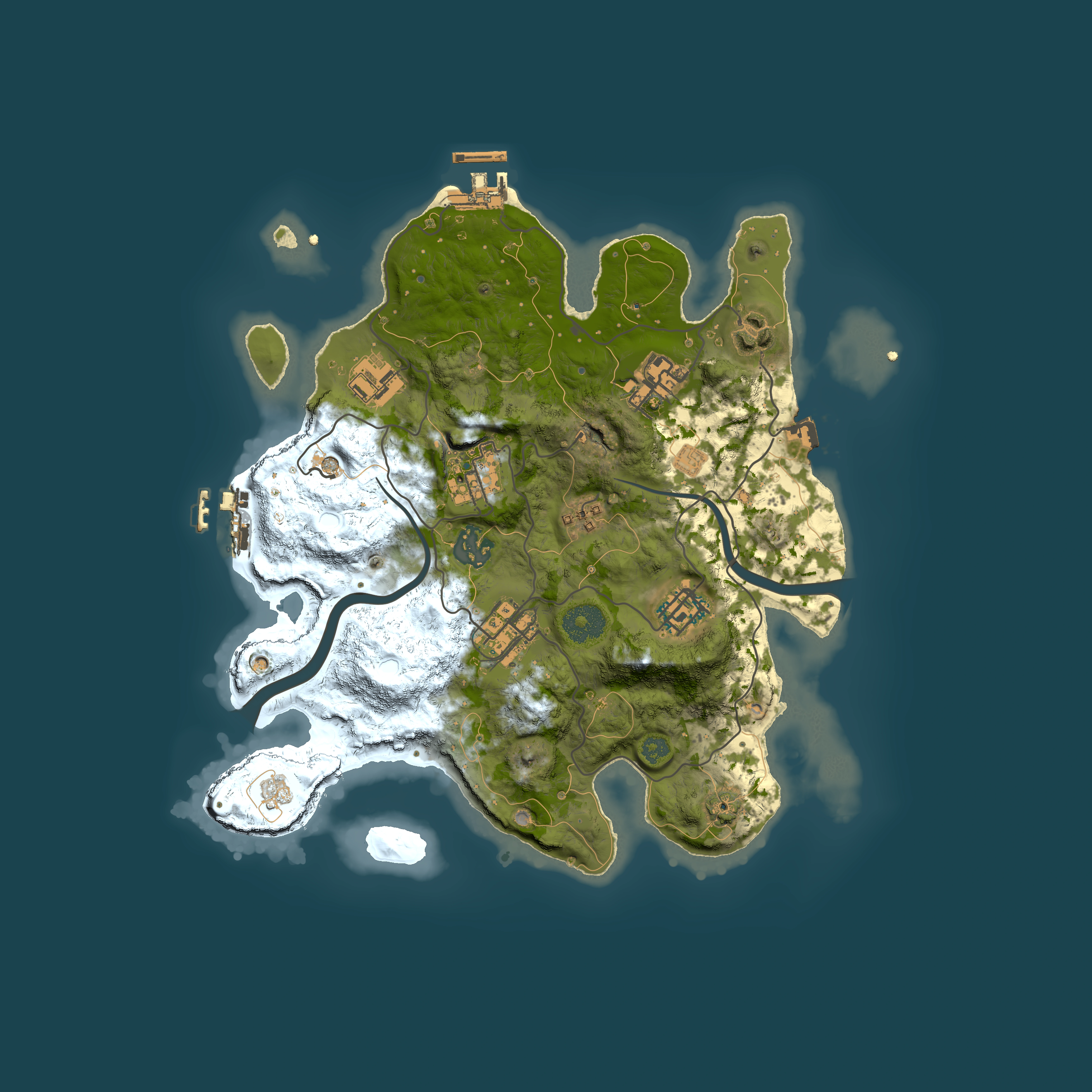 Full top-down render of Rust map seed 130994268, 3000x3000m