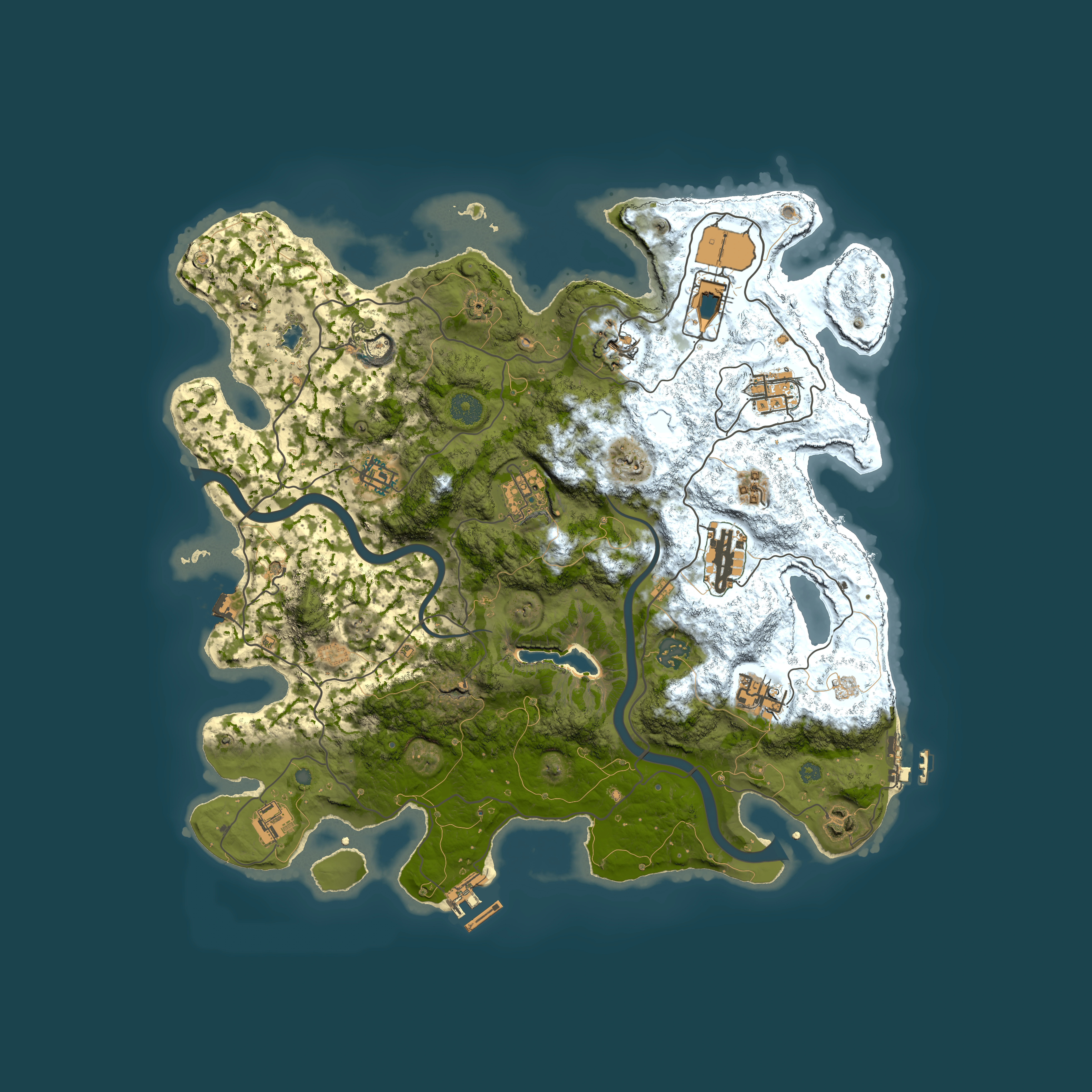 Full top-down render of Rust map seed 223516380, 4000x4000m