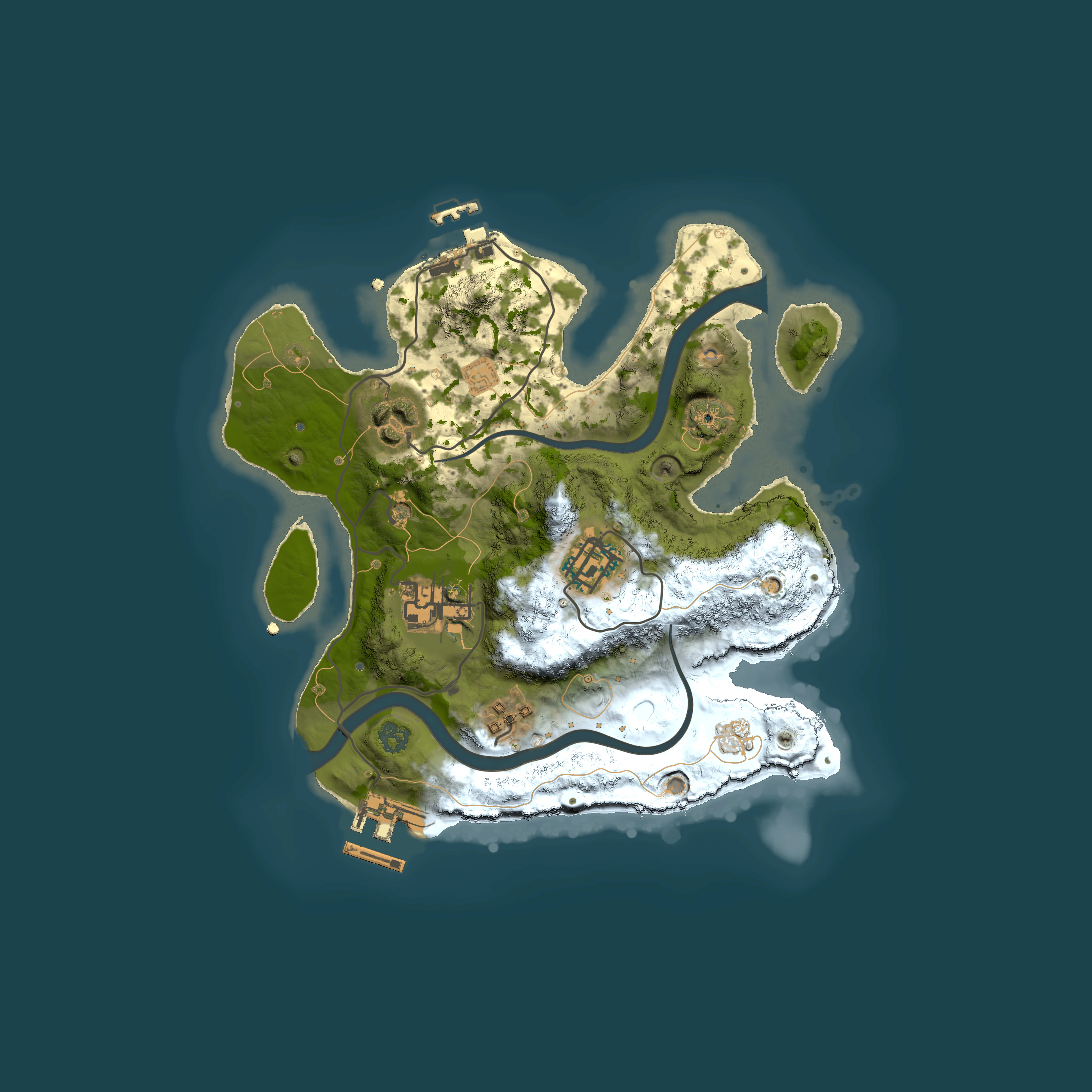 Full top-down render of Rust map seed 1205012181, 2500x2500m