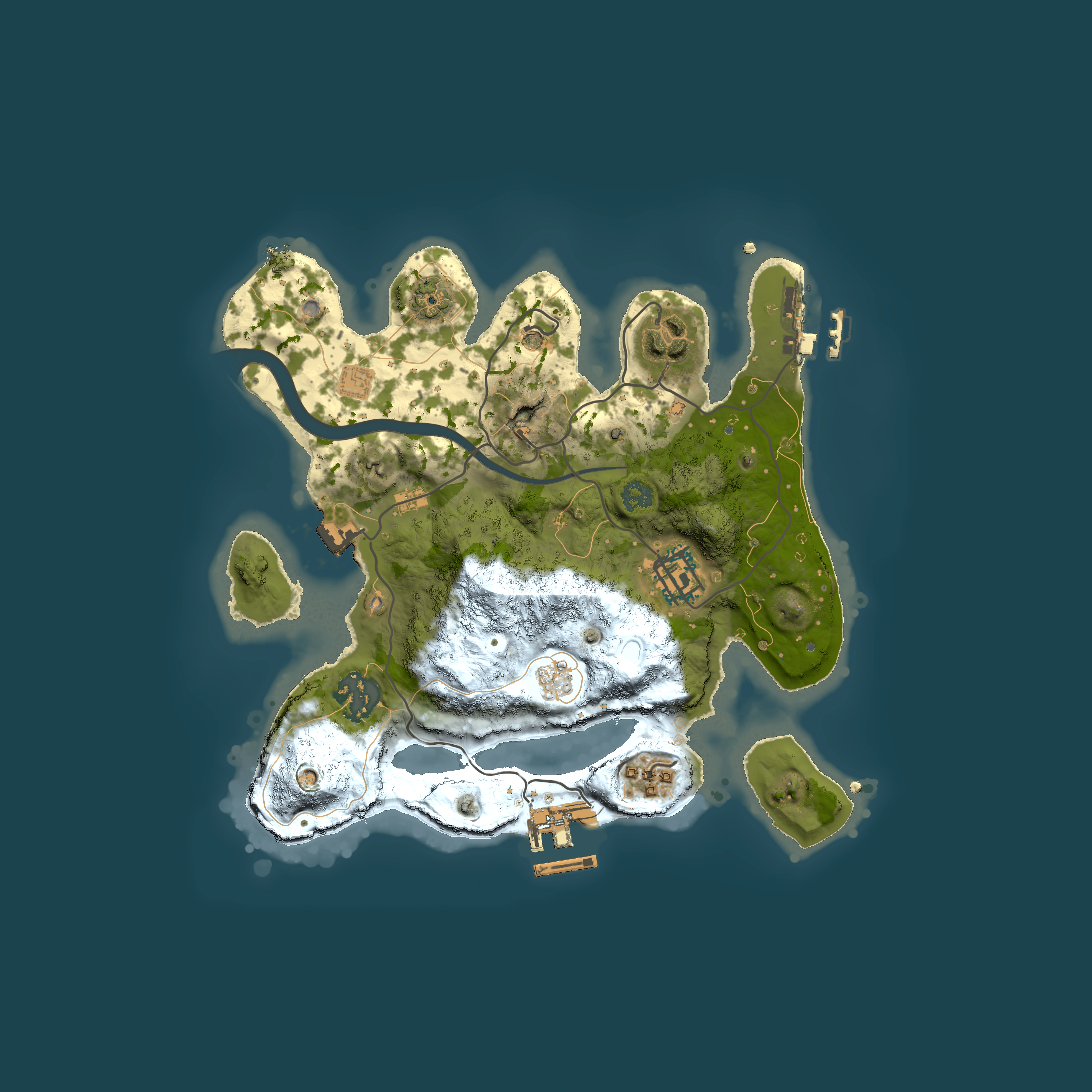 Full top-down render of Rust map seed 1054107284, 2500x2500m