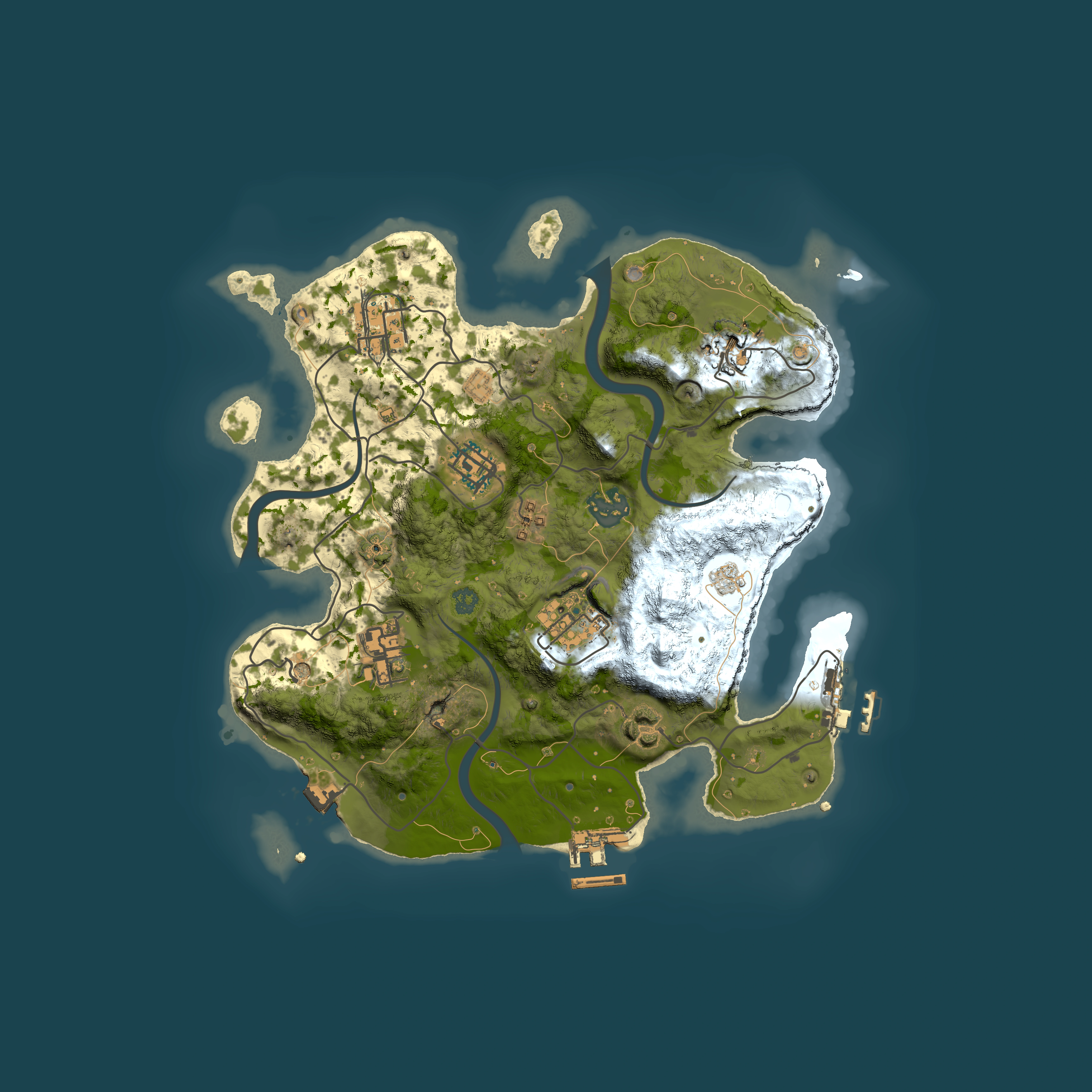 Full top-down render of Rust map seed 470284495, 3000x3000m