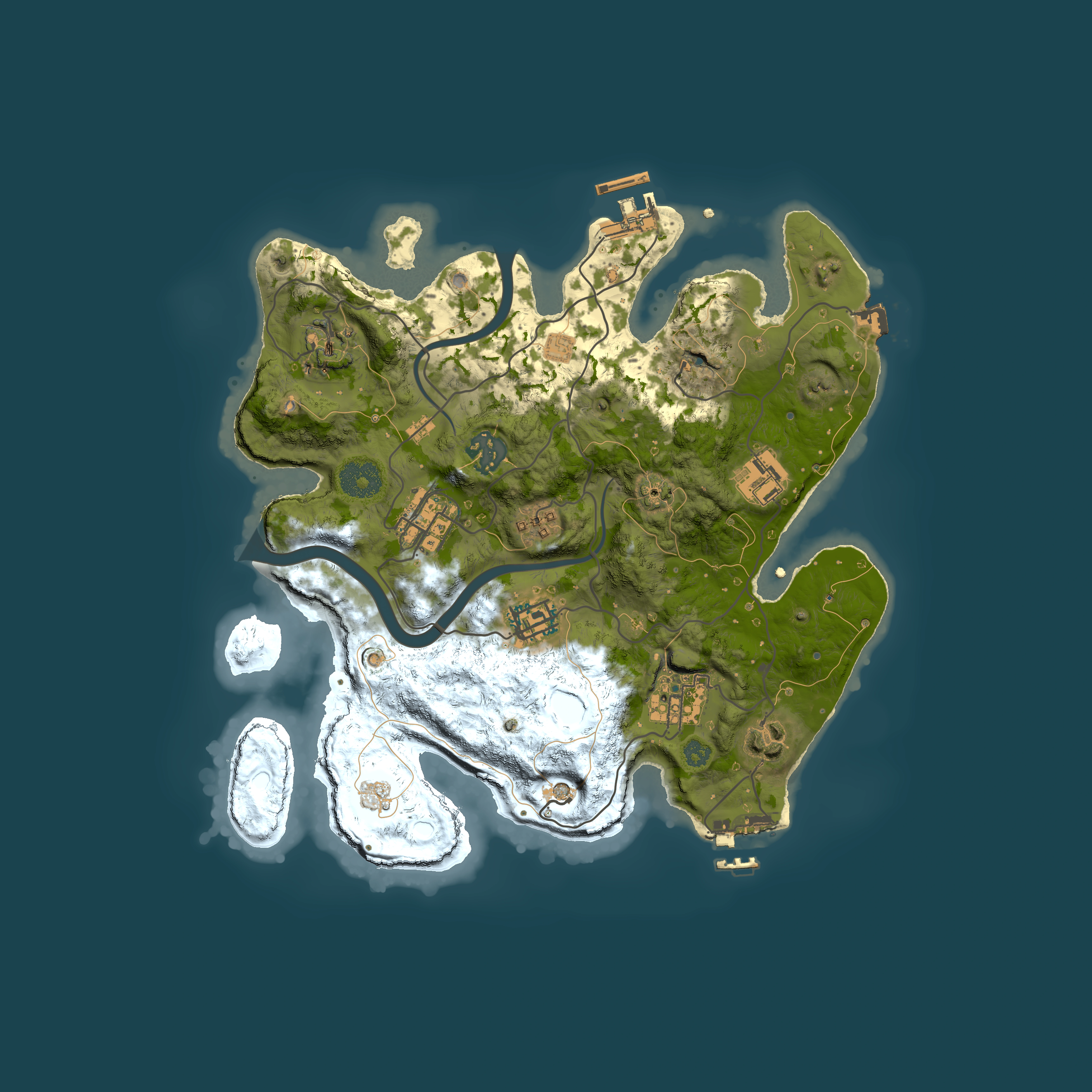 Full top-down render of Rust map seed 1851367442, 3000x3000m