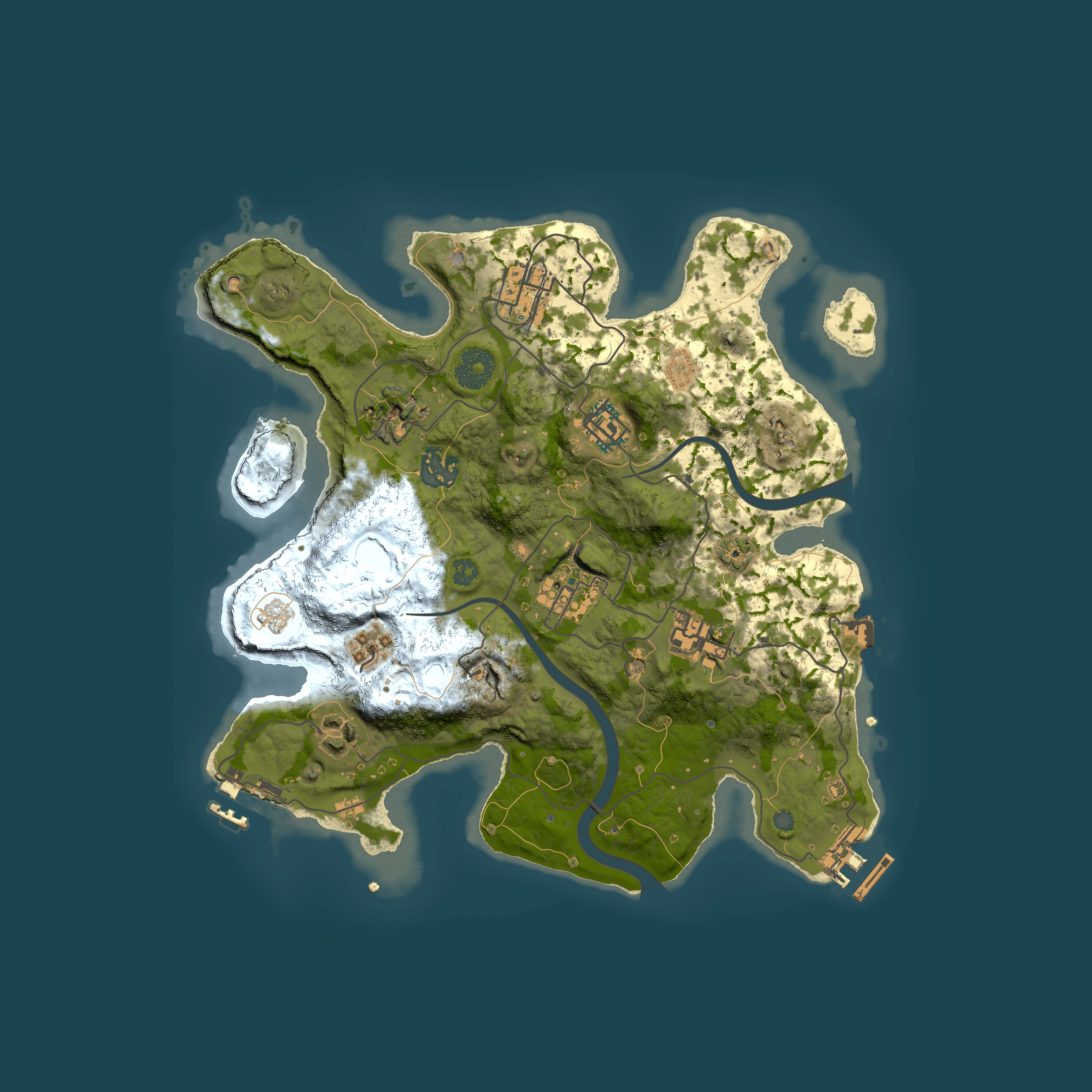 Full top-down render of Rust map seed 1493045417, 3000x3000m