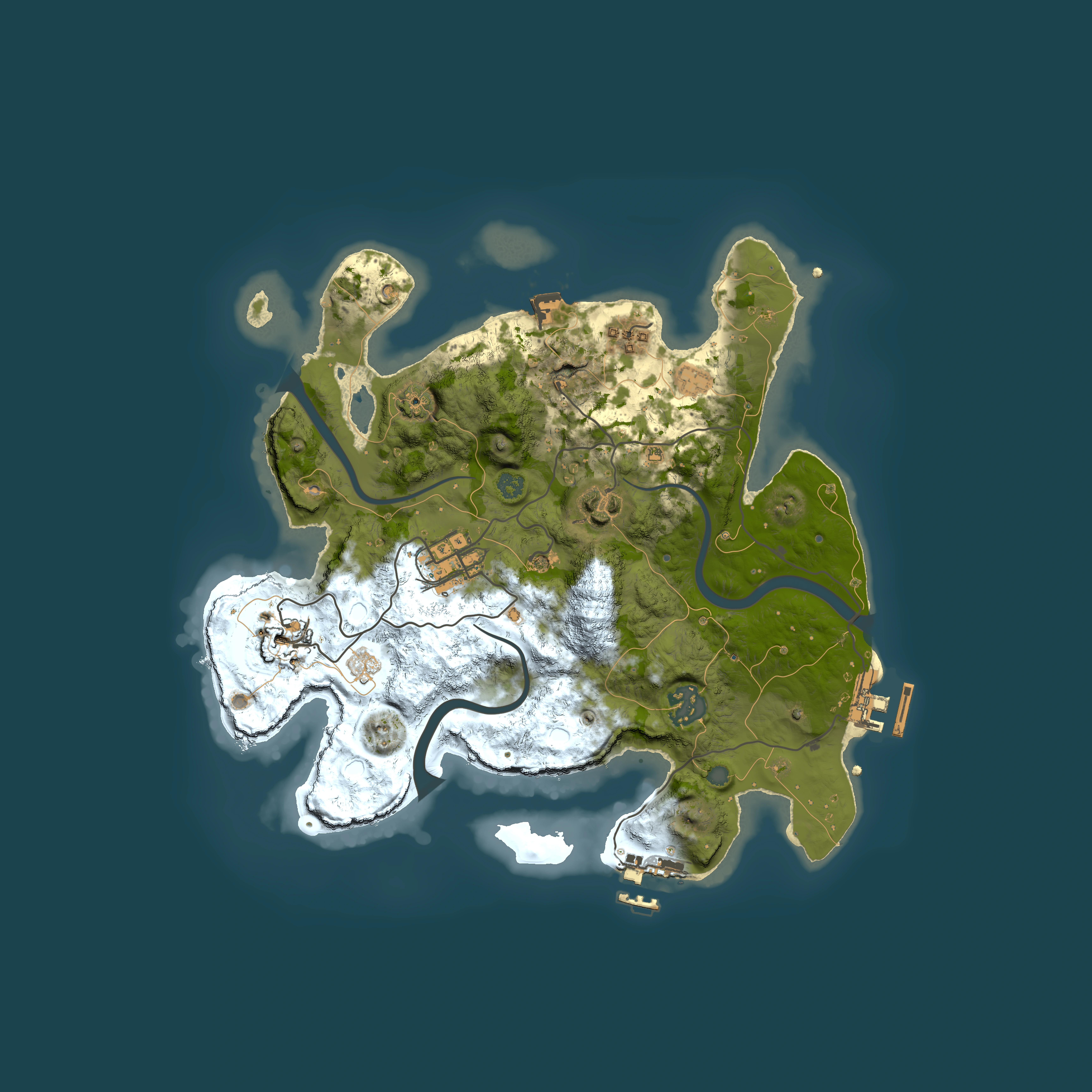 Full top-down render of Rust map seed 1422394601, 3000x3000m