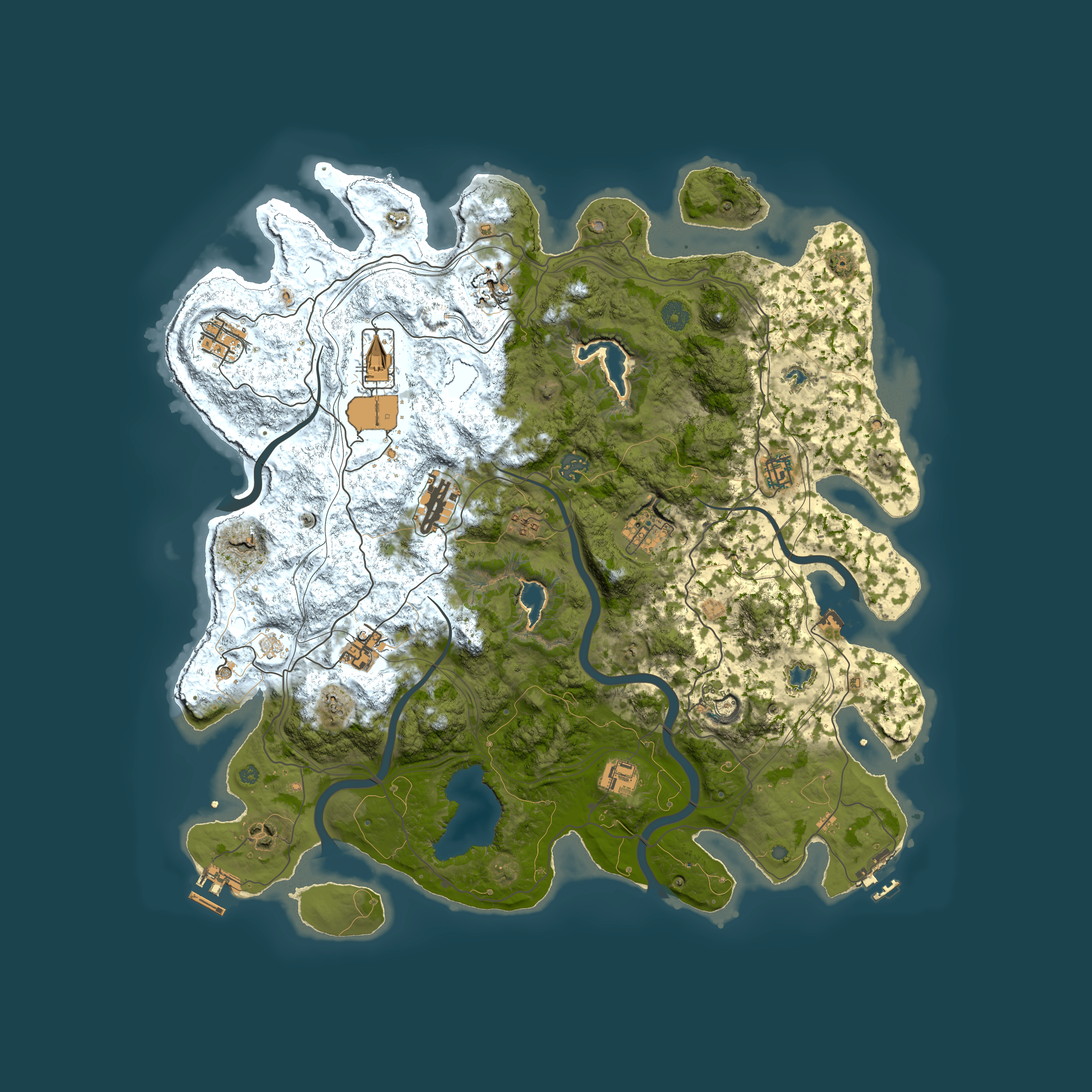 Full top-down render of Rust map seed 1985616080, 4500x4500m